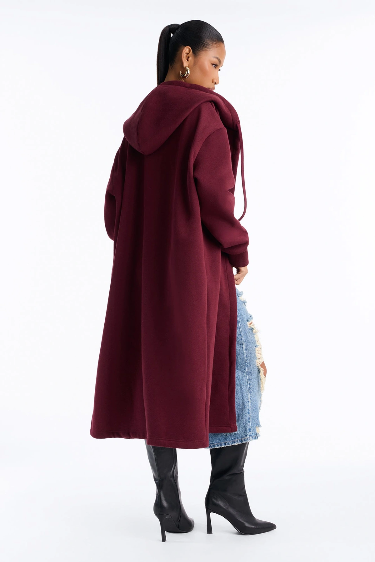 Jolie Cozy Fleece Trench - Burgundy — Bordô