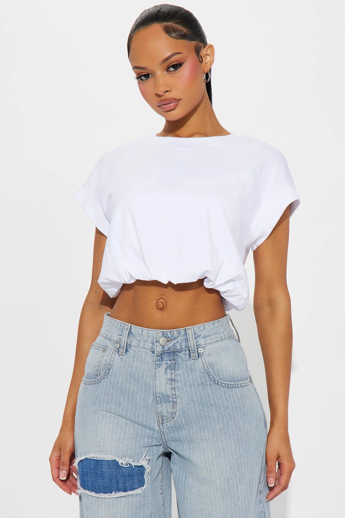 Chloe Bubble Hem Tee - White — Branco