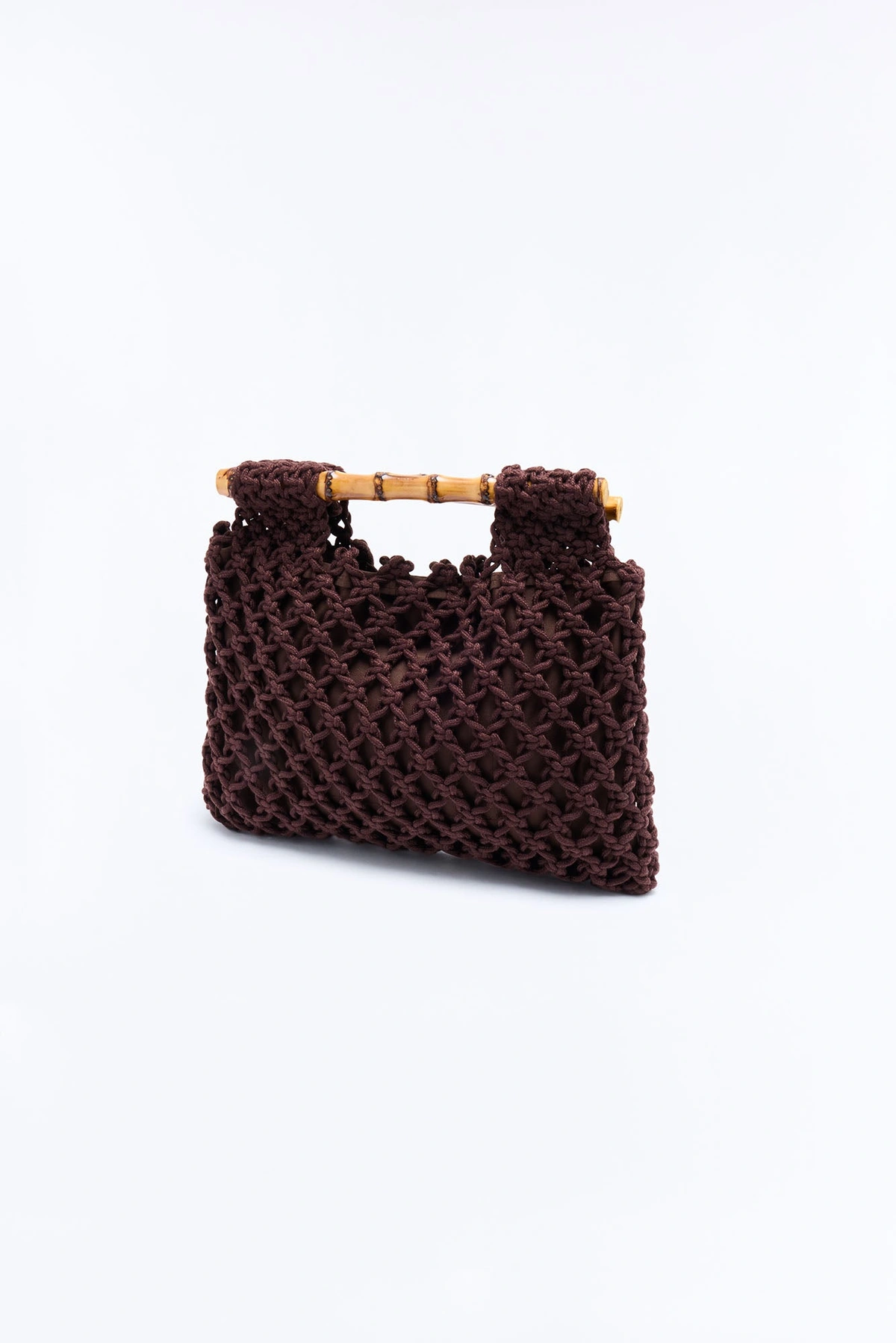 Palm Weave Crochet Satchel Handbag - Brown — Castanho