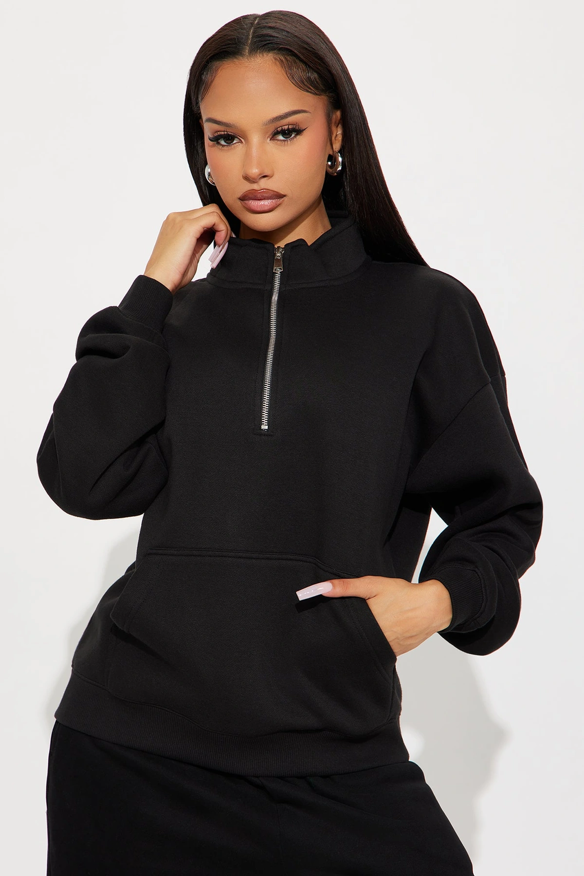 Stole My Ex Boyfriend's Oversized Quarter Zip Sweatshirt - Black — Preto