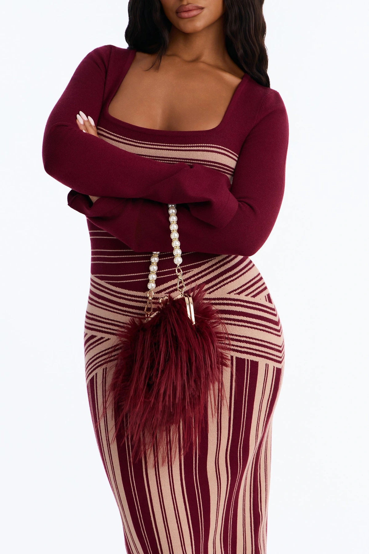 Double Date Faux Fur Clutch - Burgundy — Bordô