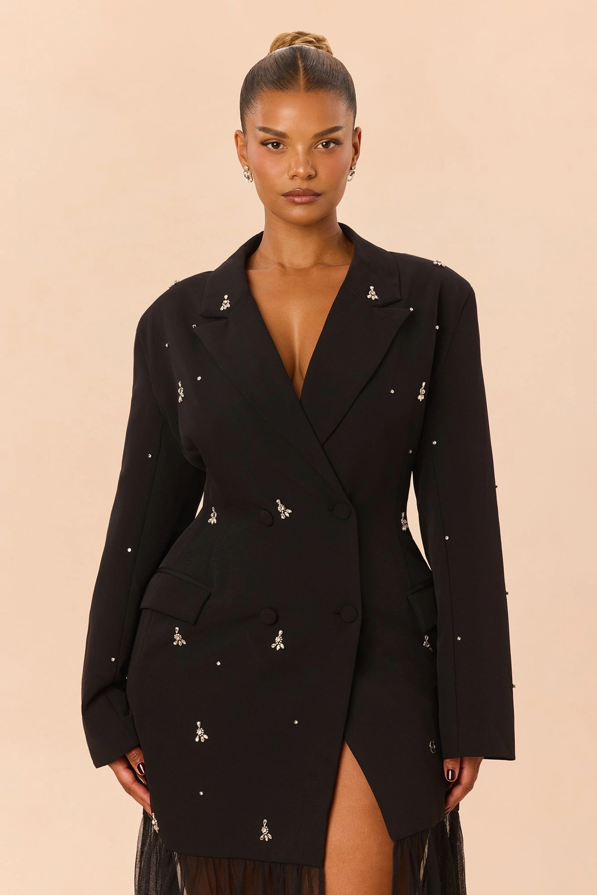 So Drama Embellished Blazer Maxi Dress - Black — Preto