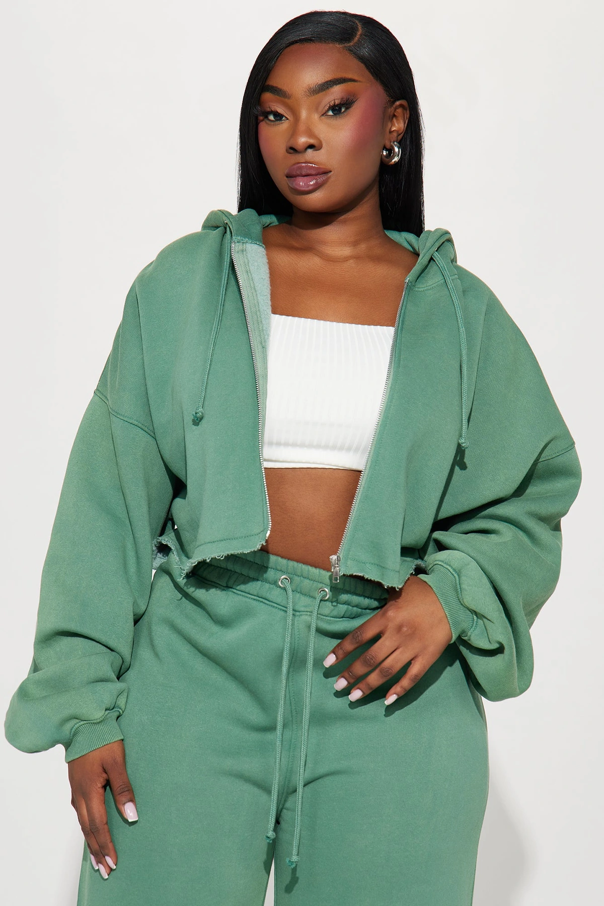 On The Go Fleece Pant Set - Green — Verde