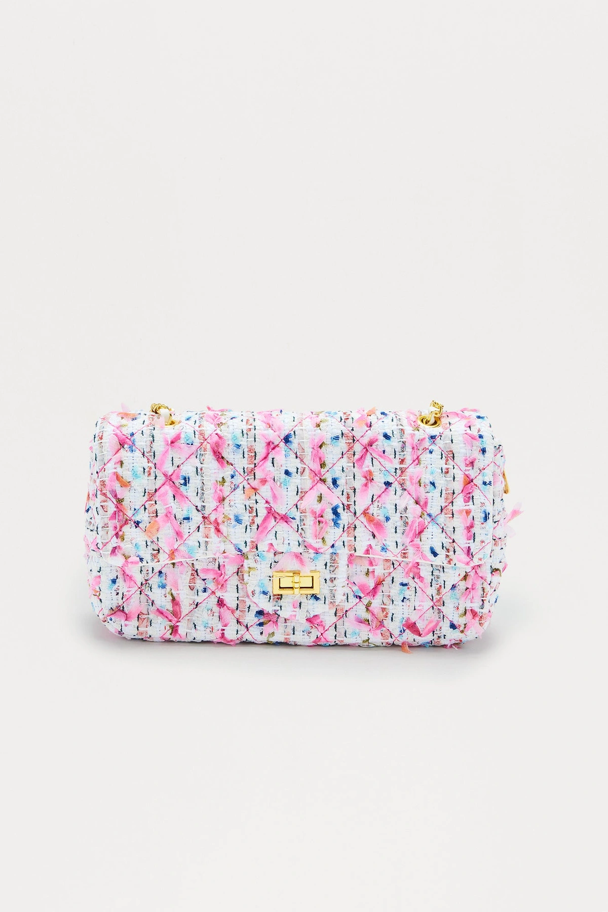 Clueless Chic Tweed Crossbody Handbag - Pink/combo — Rosa/combinação