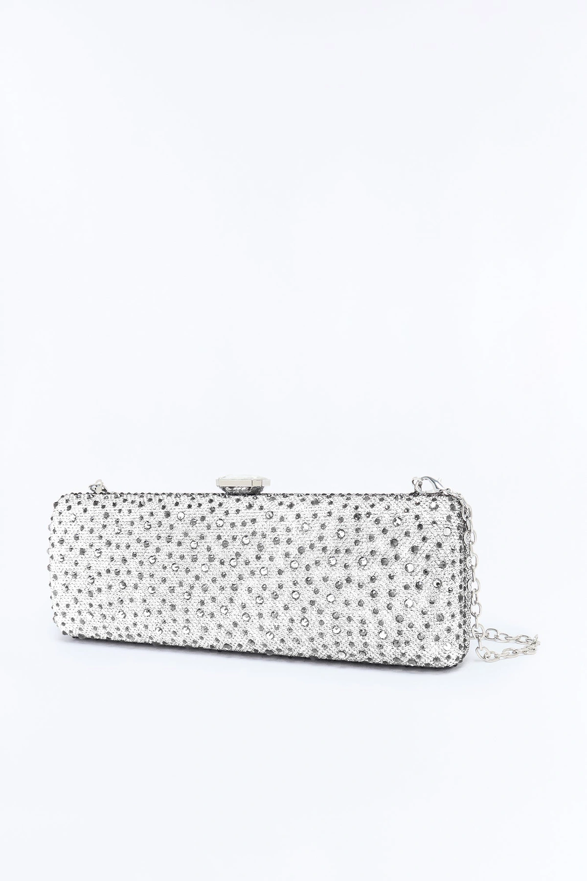 A Glass Of Sparkling Rhinestone Clutch Handbag - Silver — Prateado