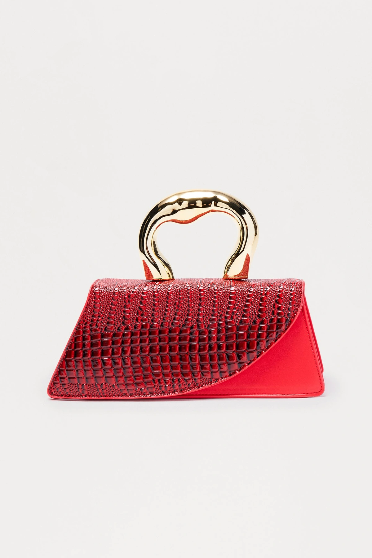 Luxe Scales Embossed Croc Clutch - Red — Vermelho