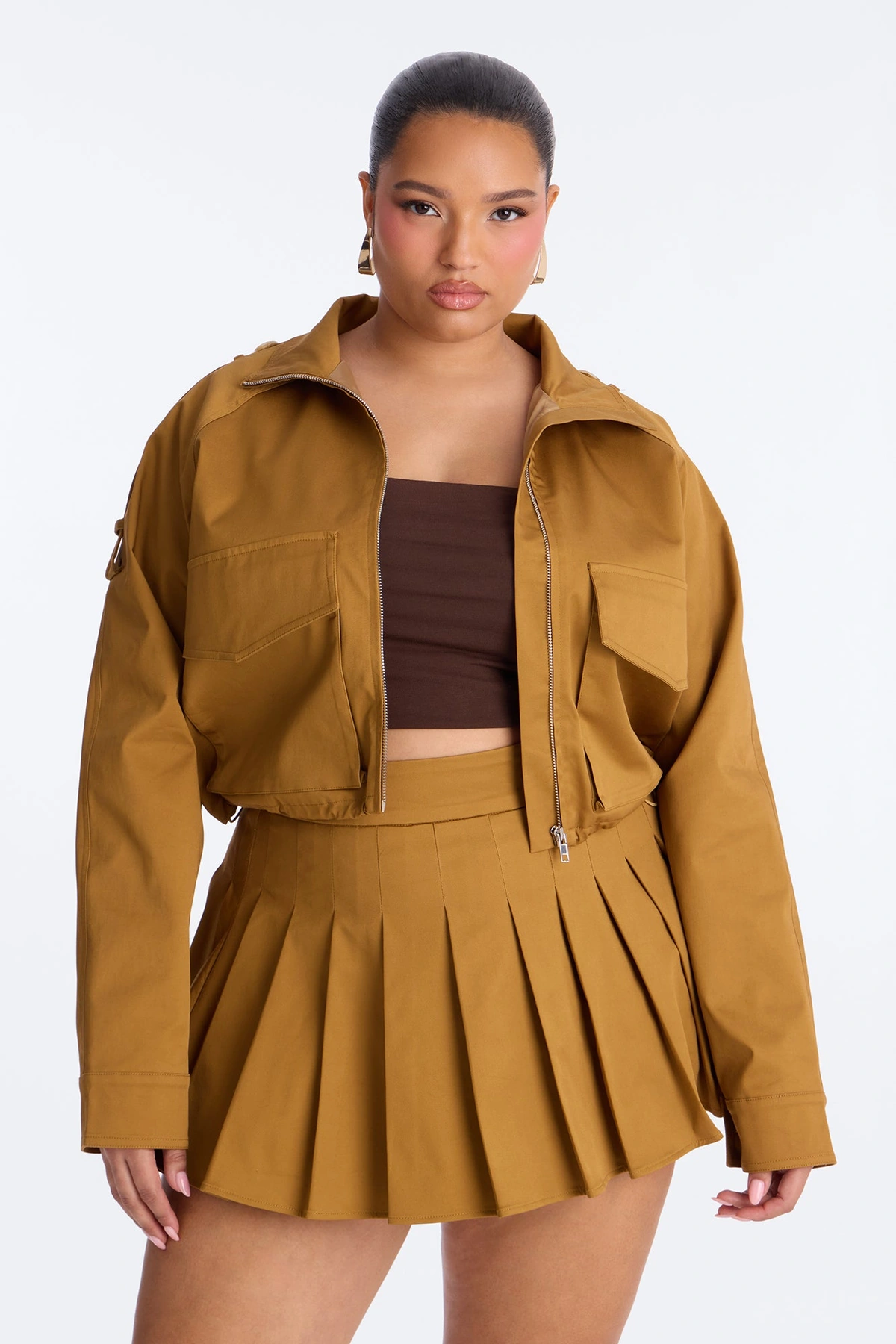 Blakely Twill Cropped Utility Jacket - Khaki — Caqui