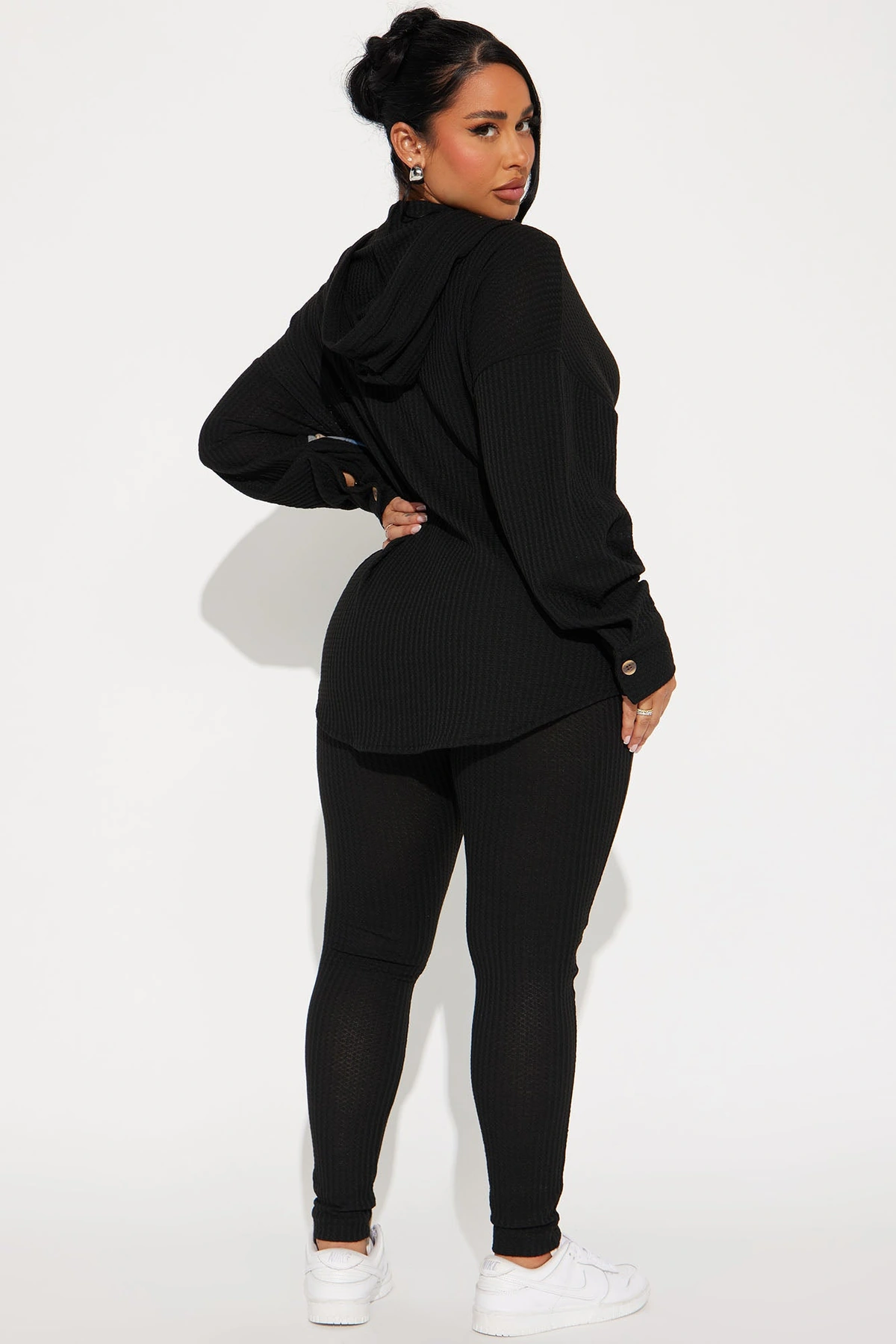 Alexandra Waffle Pant Set - Black — Preto