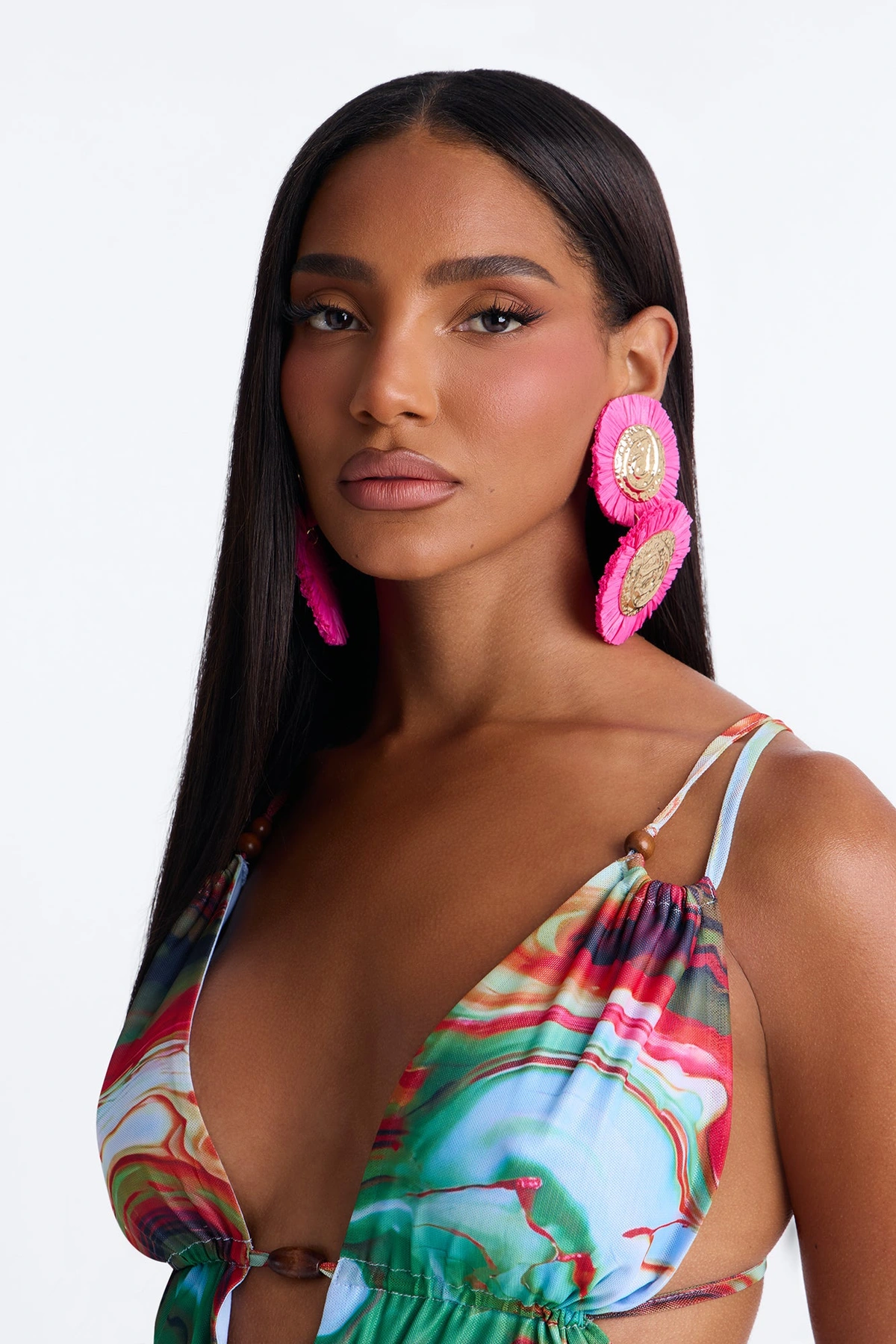 Sunburst Drop Earrings - Gold/Pink — Dourado/Rosa