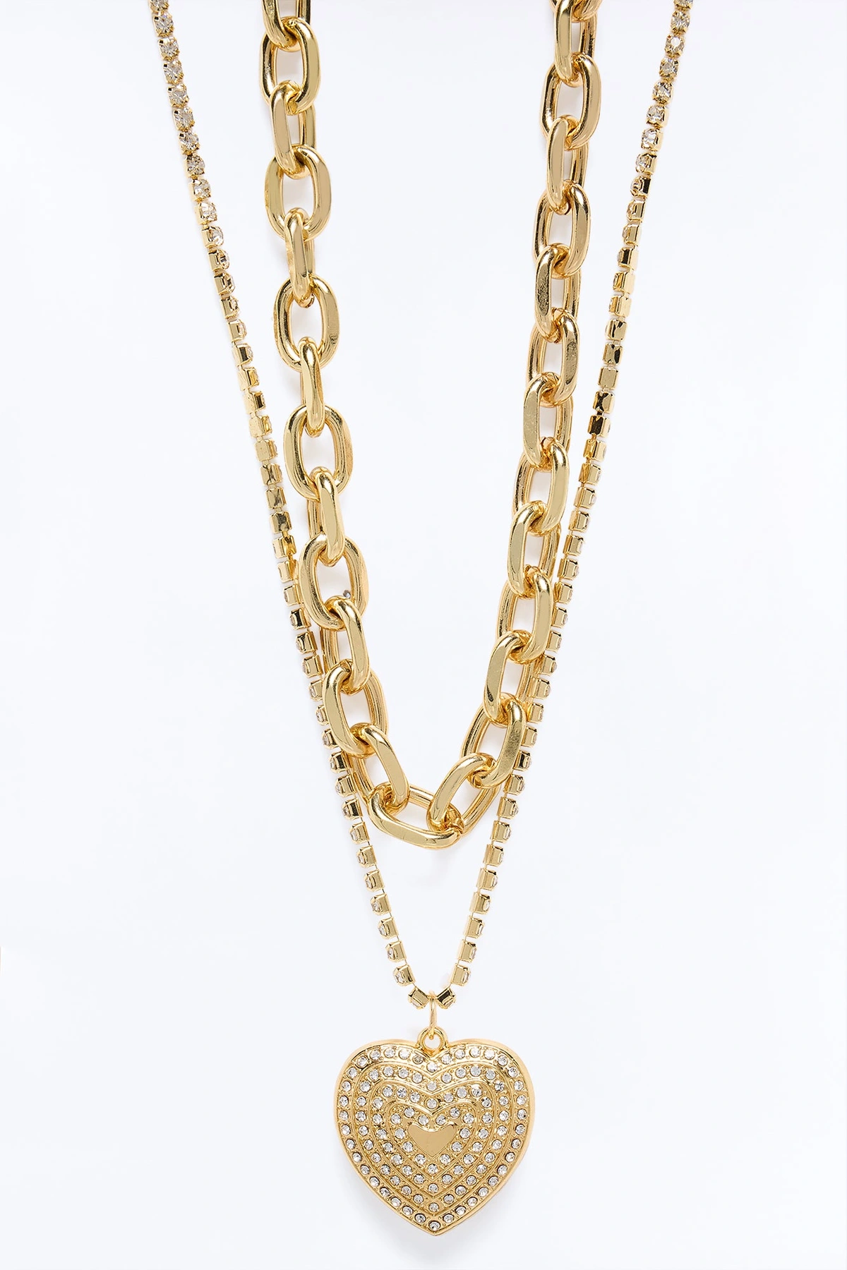 Bubble Heart Layered Necklace - Gold — Dourado