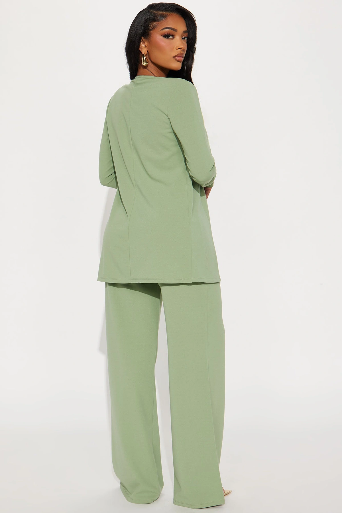 Payin' It Forward Wide Leg Pant Set - Sage — Verde-sálvia