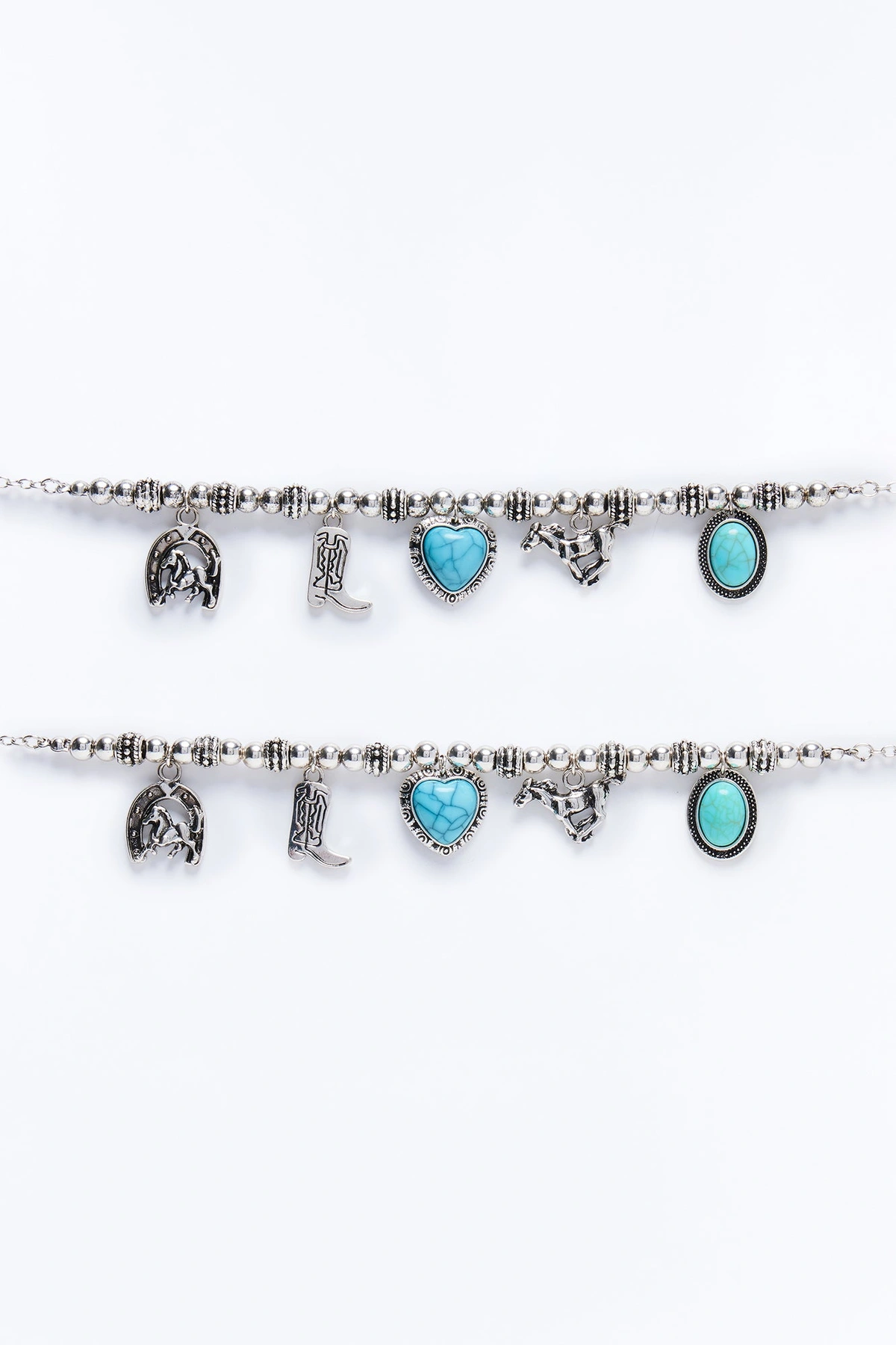 Texas Vibes Jeweled Boot Chain 2 Pack - Silver/Blue — Prateado/Azul