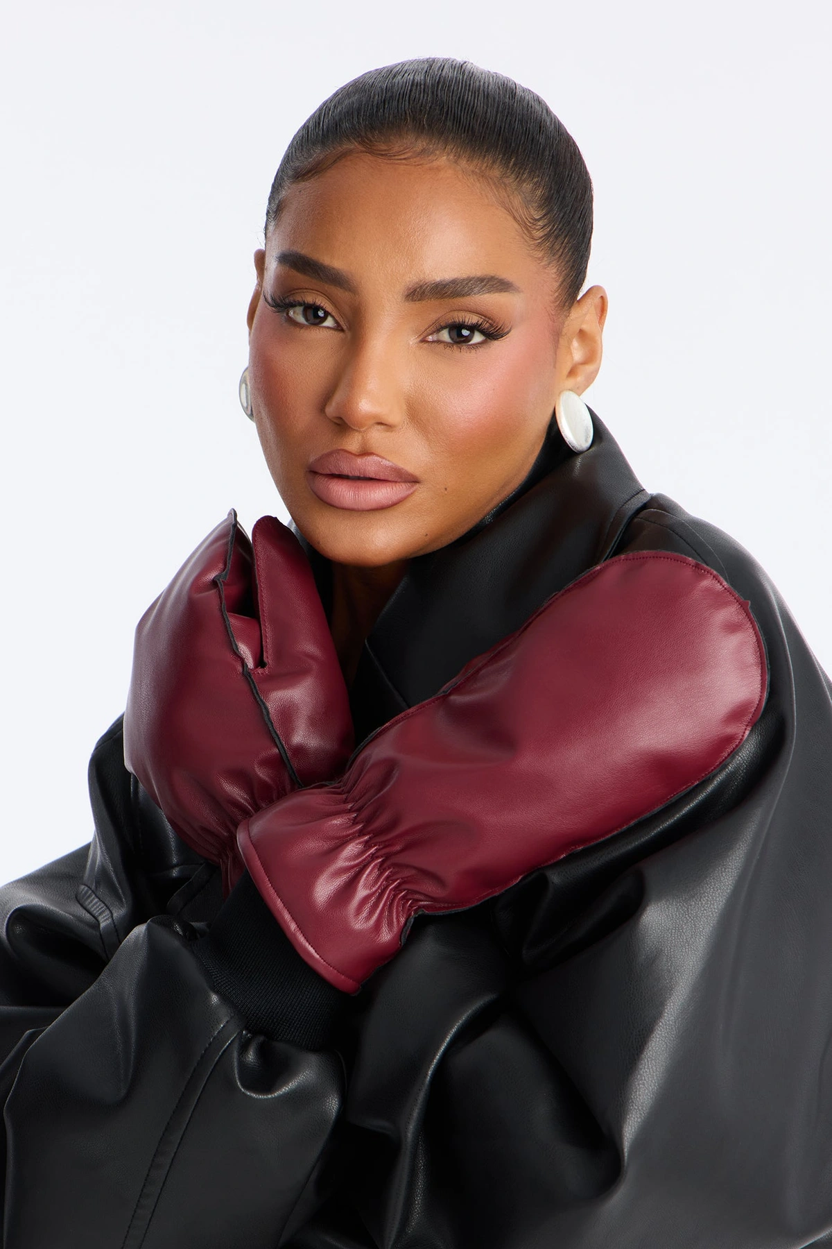 Mitten Kitten Faux Leather Mittens - Burgundy — Bordô