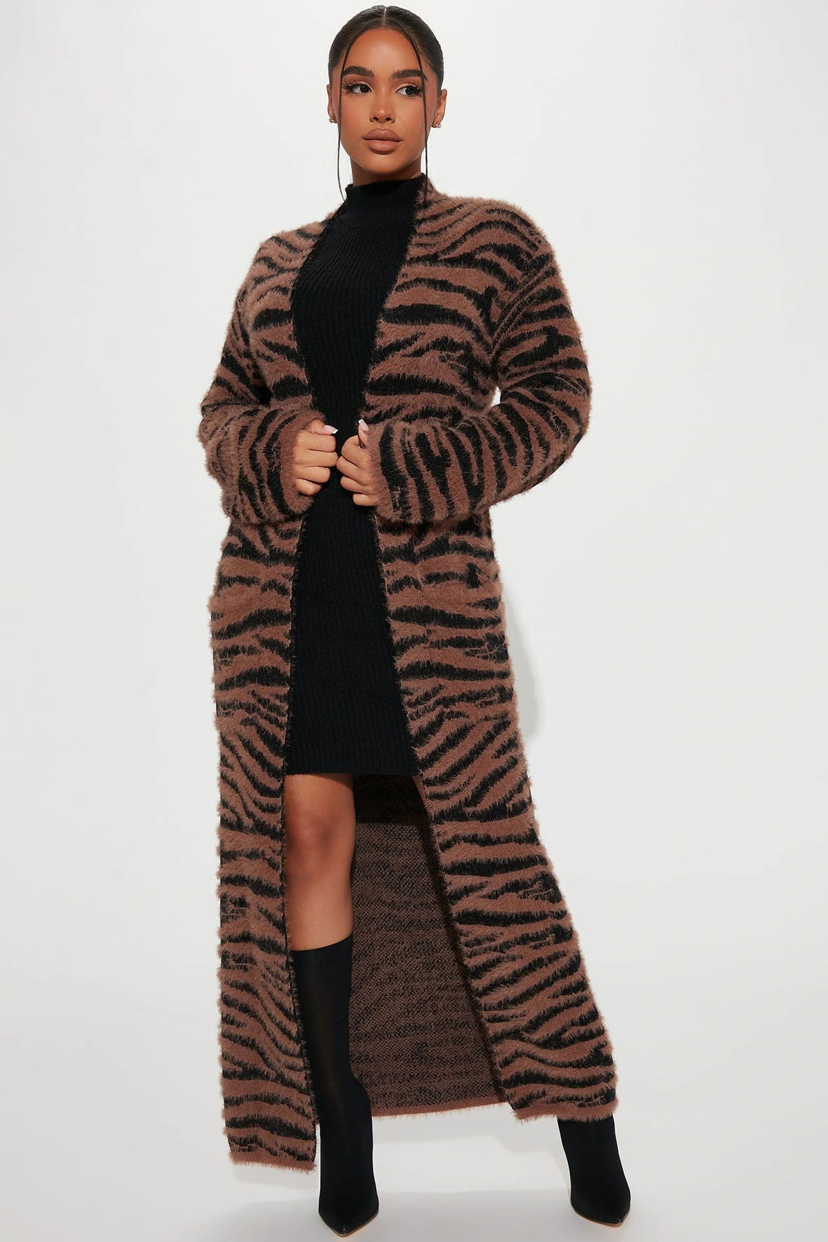 Get Wild Zebra Duster Cardigan - Brown/combo — Castanho/combinação