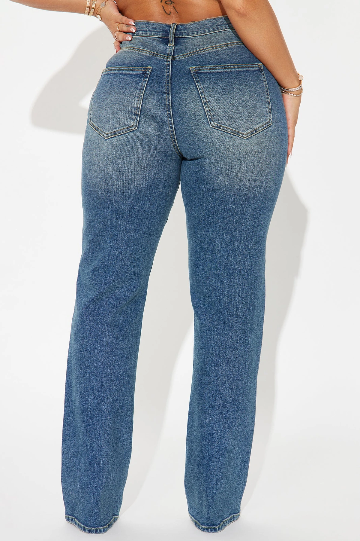 In Sync Stretch Crossover Straight Leg Jeans - Dark Wash — Ganga de lavagem escura