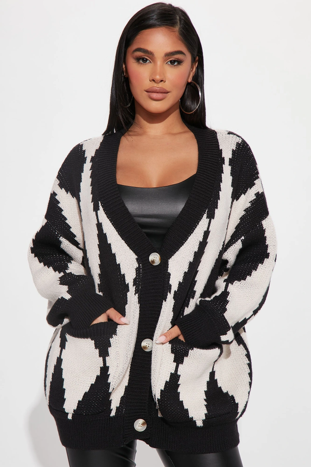 Masquerade Diamond Jacquard Cardigan - Black/combo — Preto/combinação