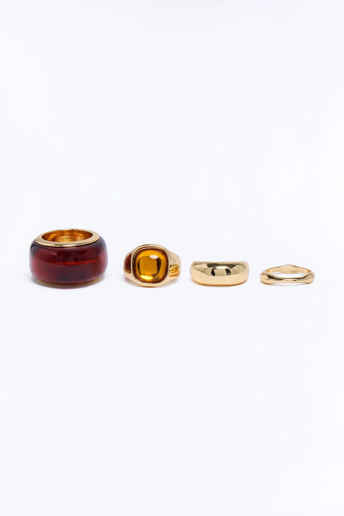 Riviera Sun 4 Piece Ring Set - Gold/Brown — Dourado/Castanho