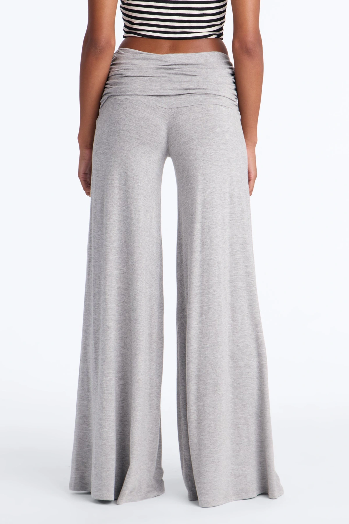 Raquelle Ruched Wide Leg Pant - Heather Grey — Cinzento mesclado