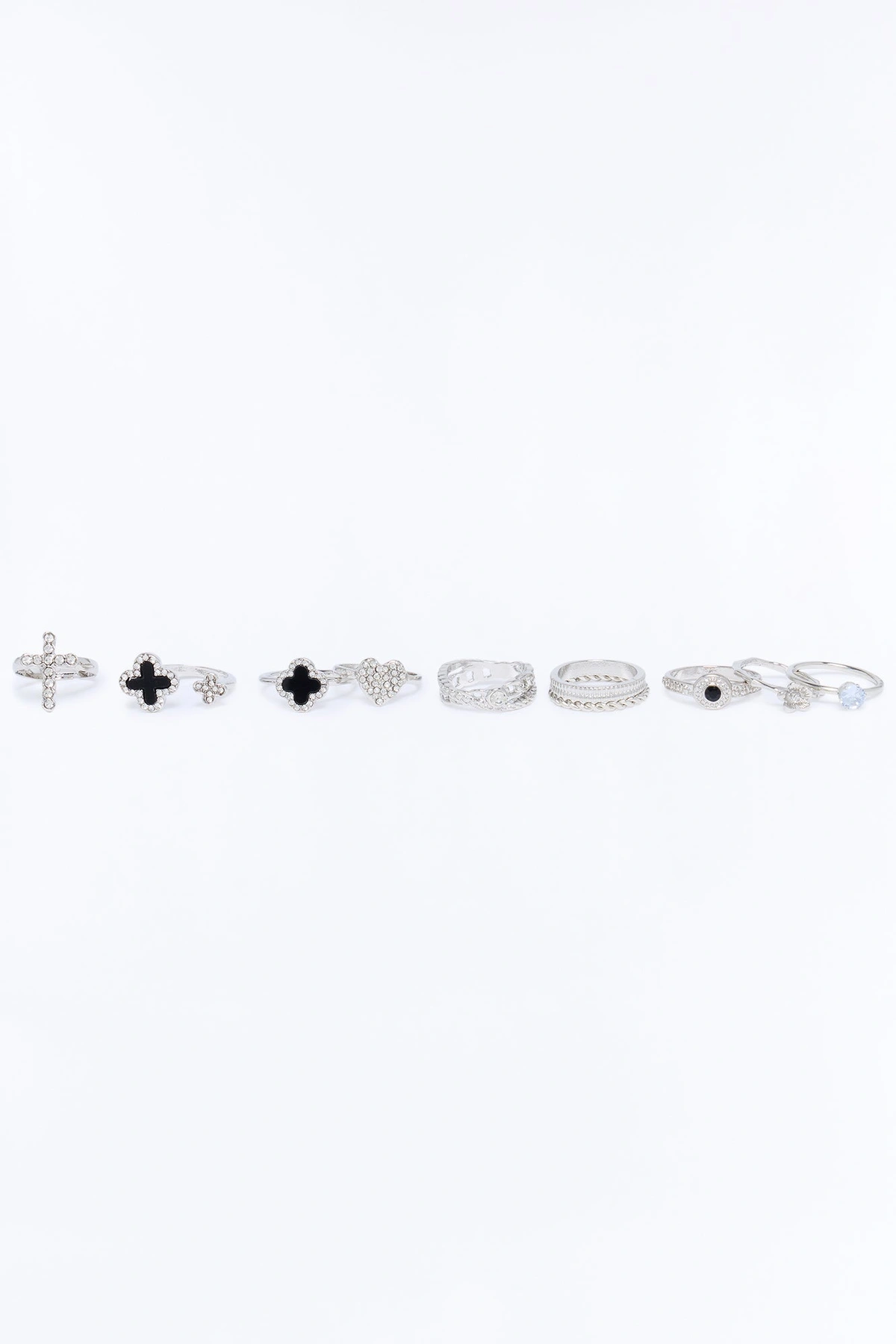 Always Charming 10 Piece Ring Set - Silver/Black — Prateado/Preto