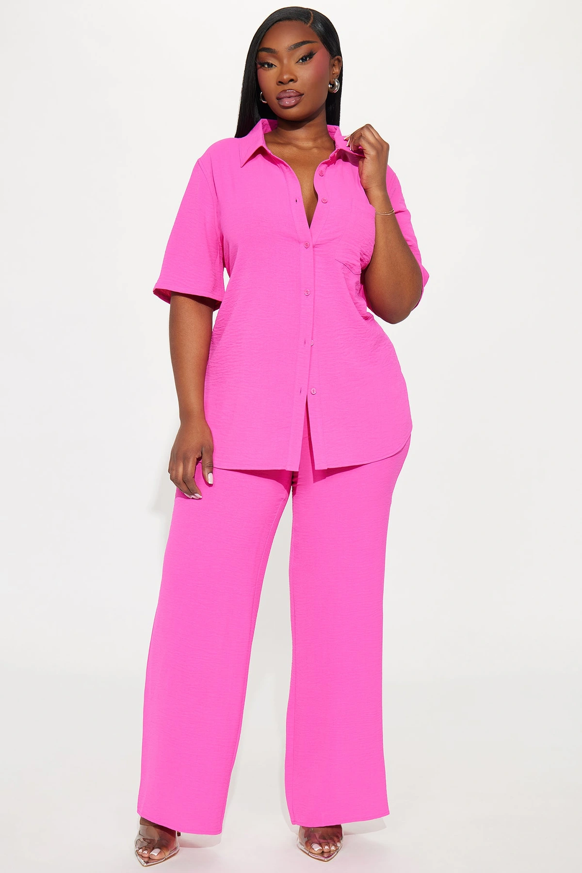 Makenzie Short Sleeve Pant Set - Hot Pink — Hot Rosa