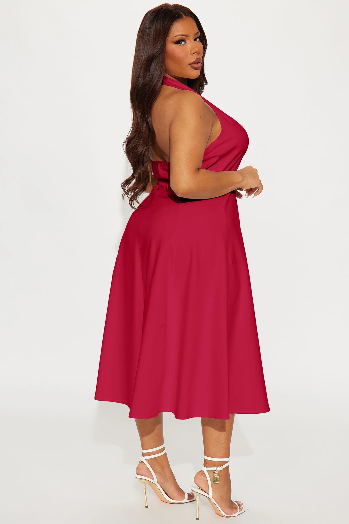 Mabel Ponte Midi Dress - Red — Vermelho