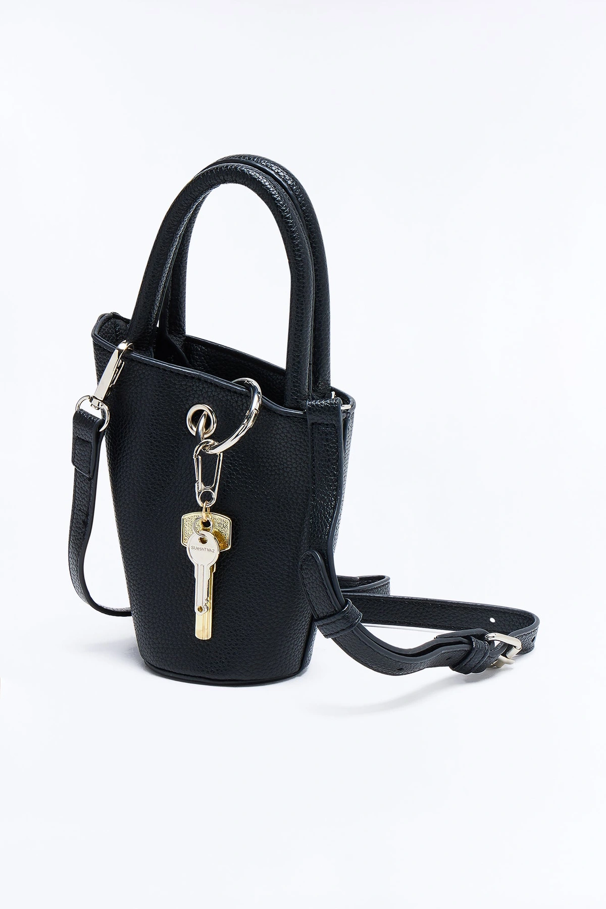 Key Character Faux Leather Satchel Handbag - Black — Preto