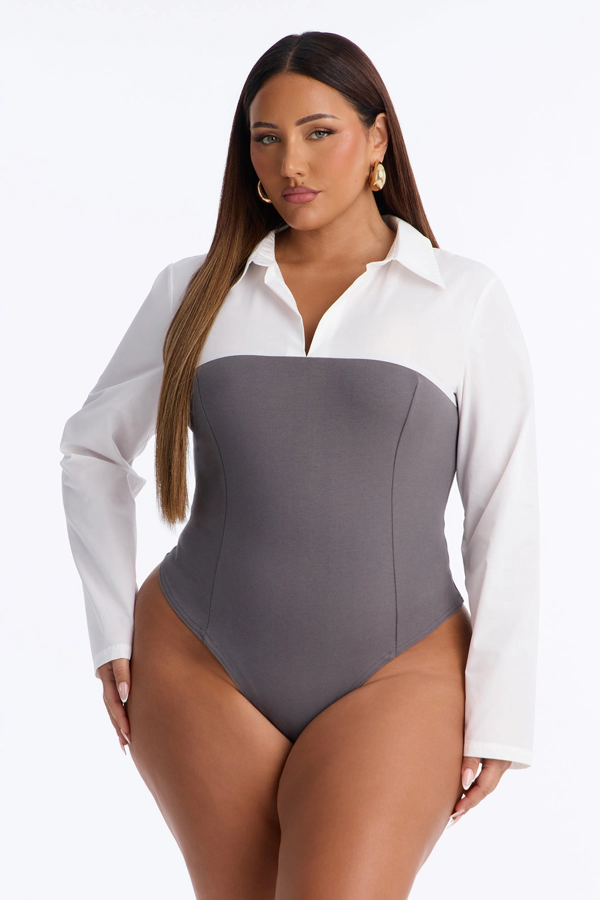 No Filter Needed Contrast Bodysuit - Charcoal/combo — Cinzento-escuro/combinação