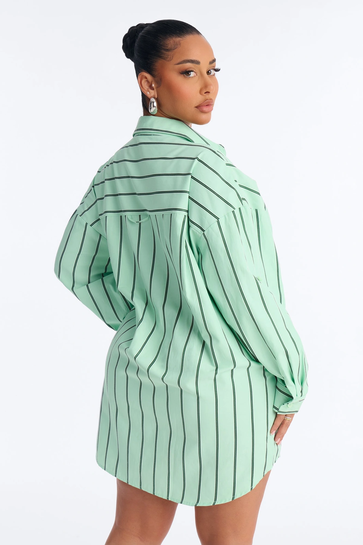 Izzy Pinstripe Shirt Micro Mini Dress - Green — Verde