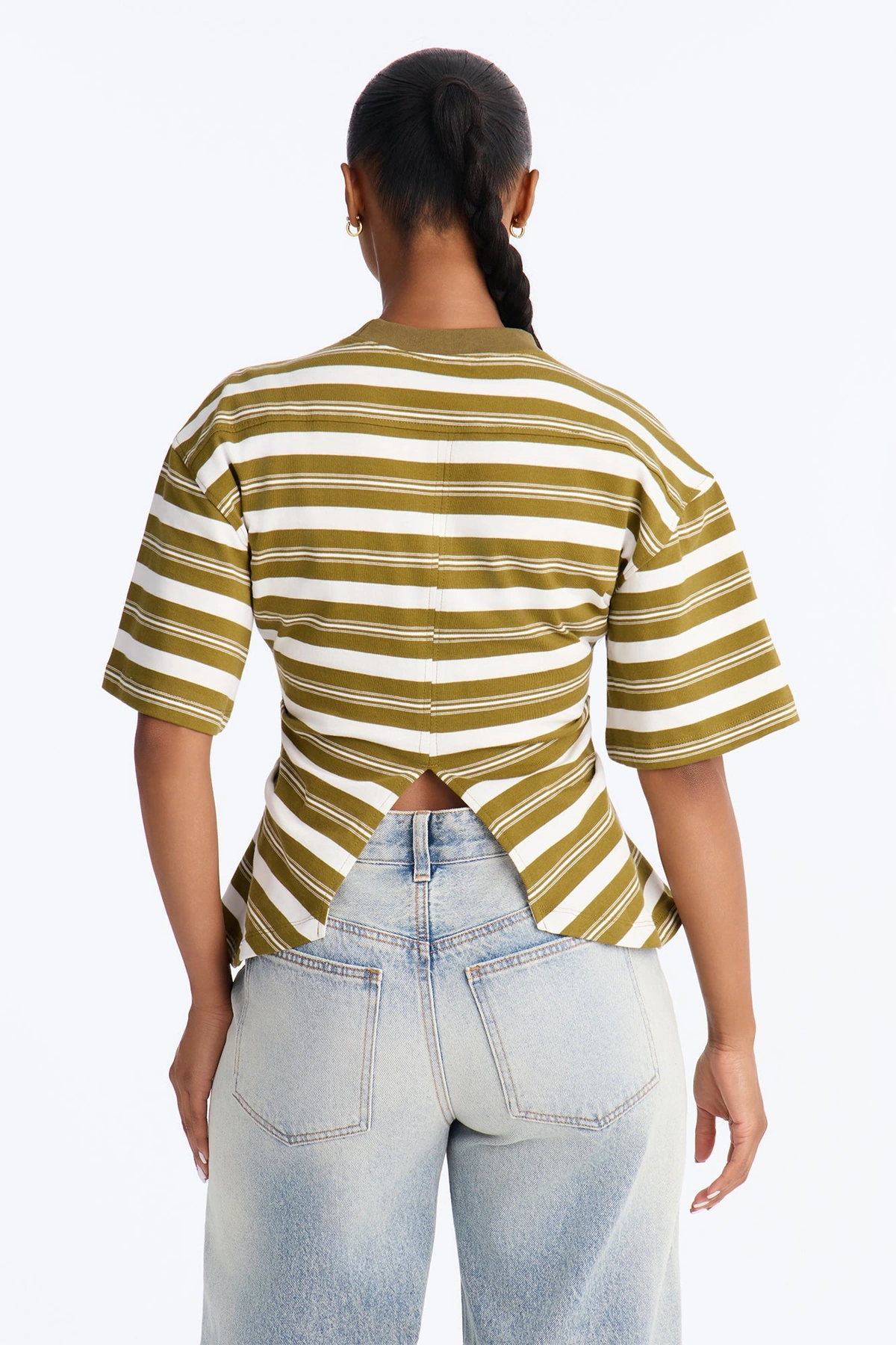 Manhattan Athletics Striped Cinched T-shirt - Green — Verde