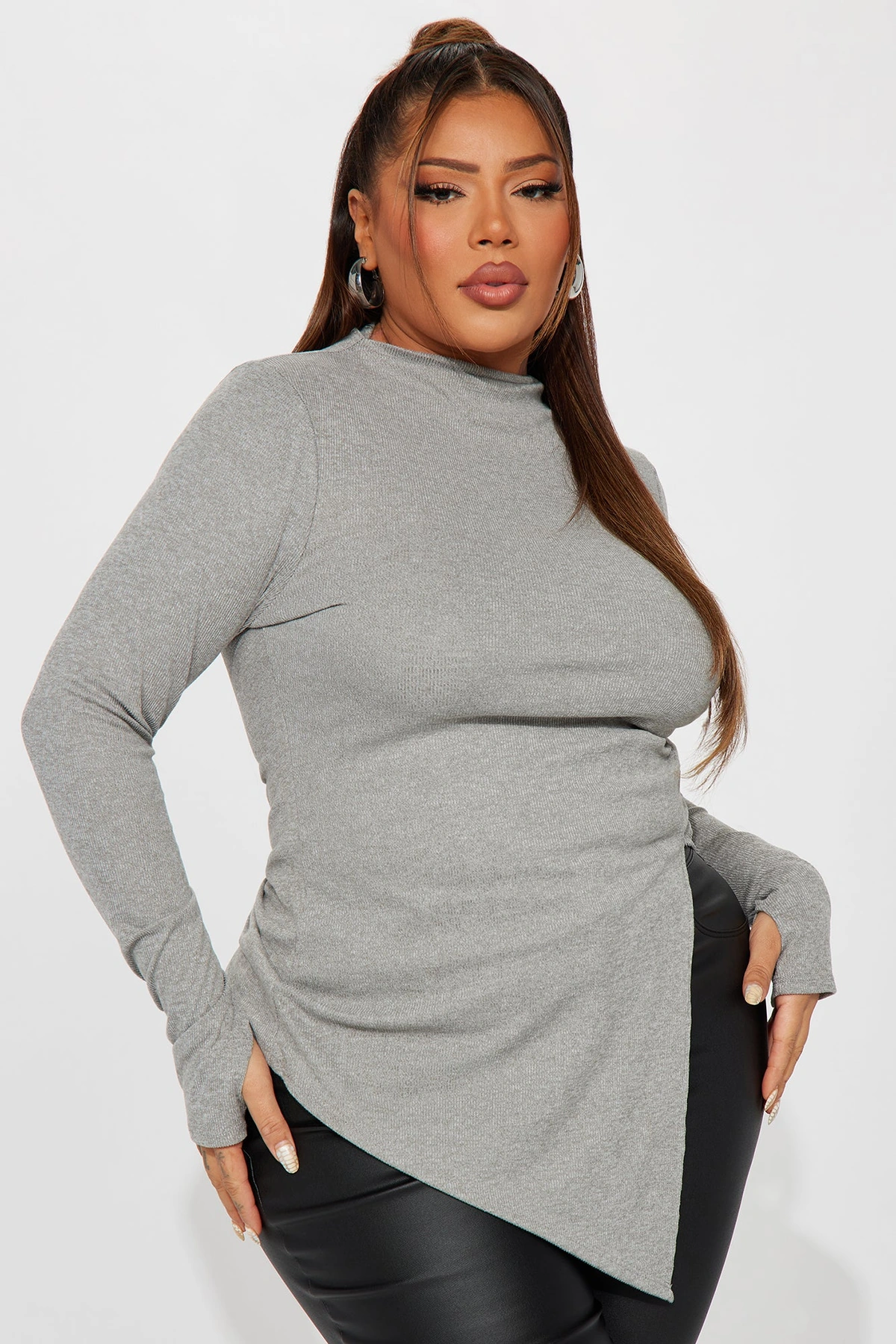 Harmony Ribbed Top - Heather Grey — Cinzento mesclado