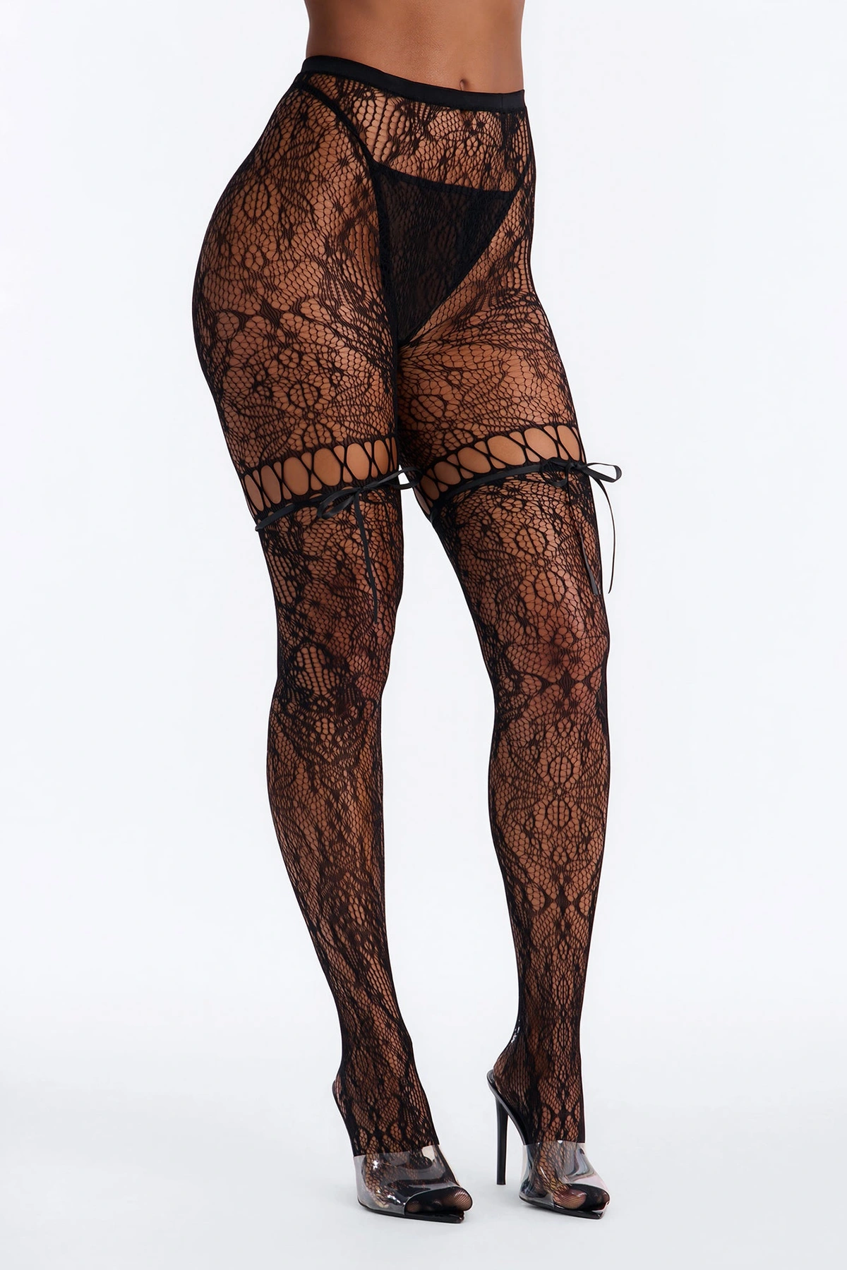 Dana Lace Up Tights - Black — Preto