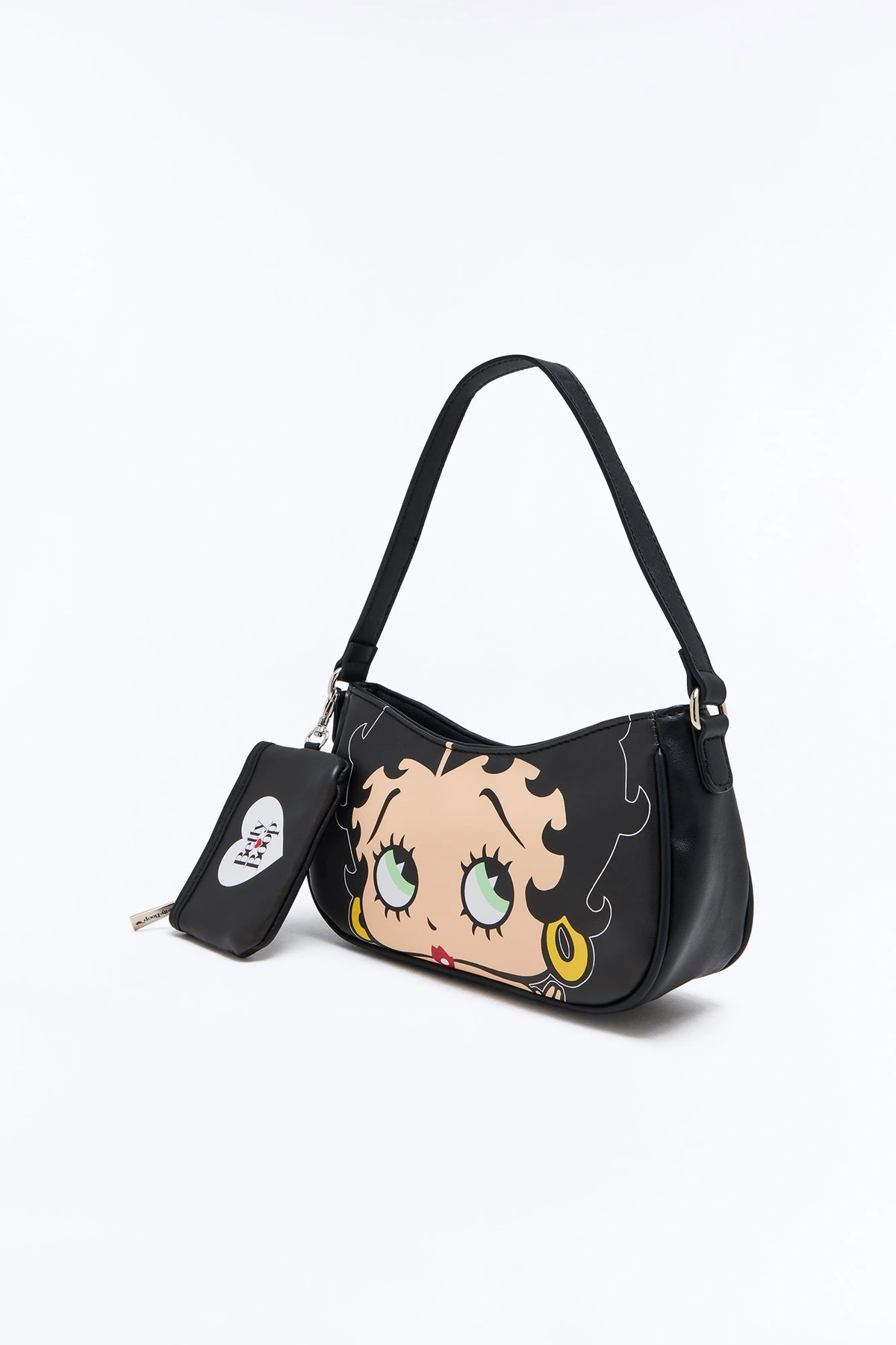Betty Boop Jumbo Face Faux Leather Shoulder Handbag - Black — Preto