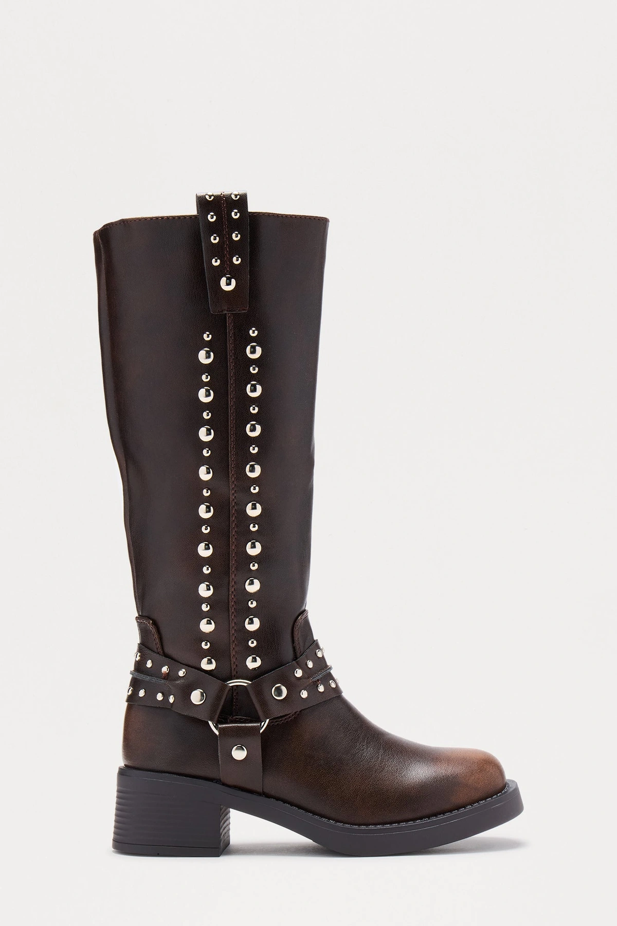 Timberly Studded Knee High Boots - Brown — Castanho