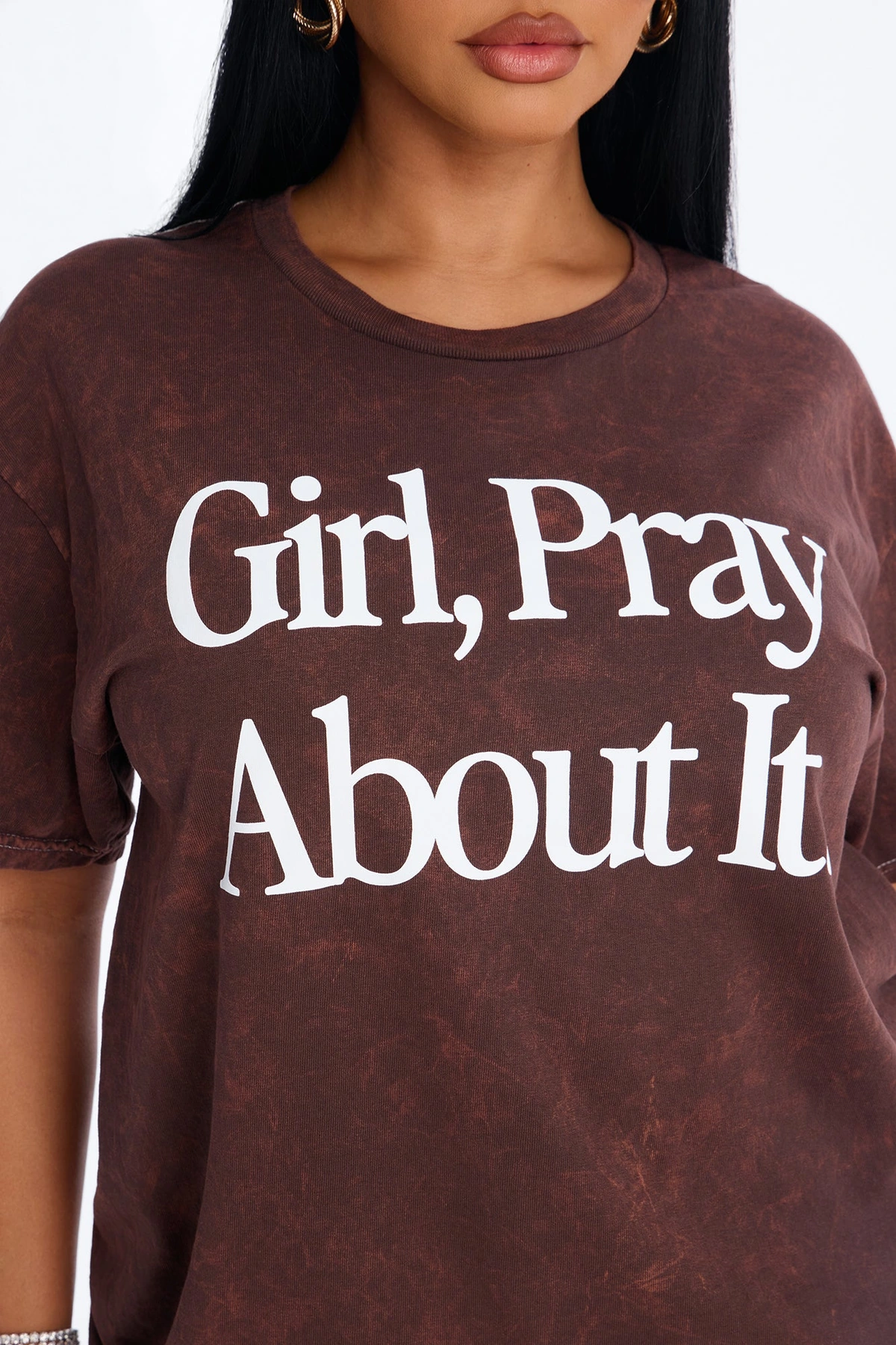 Girl Pray About It Washed Tshirt - Brown — Castanho