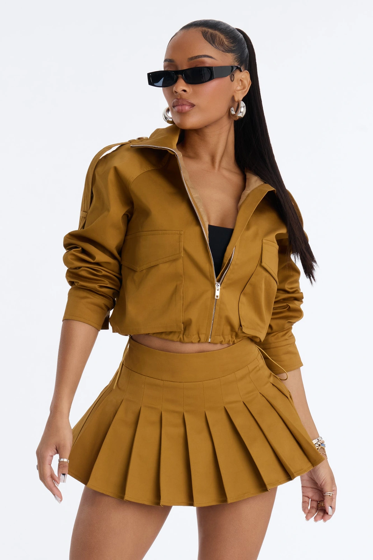 Blakely Twill Cropped Utility Jacket - Khaki — Caqui