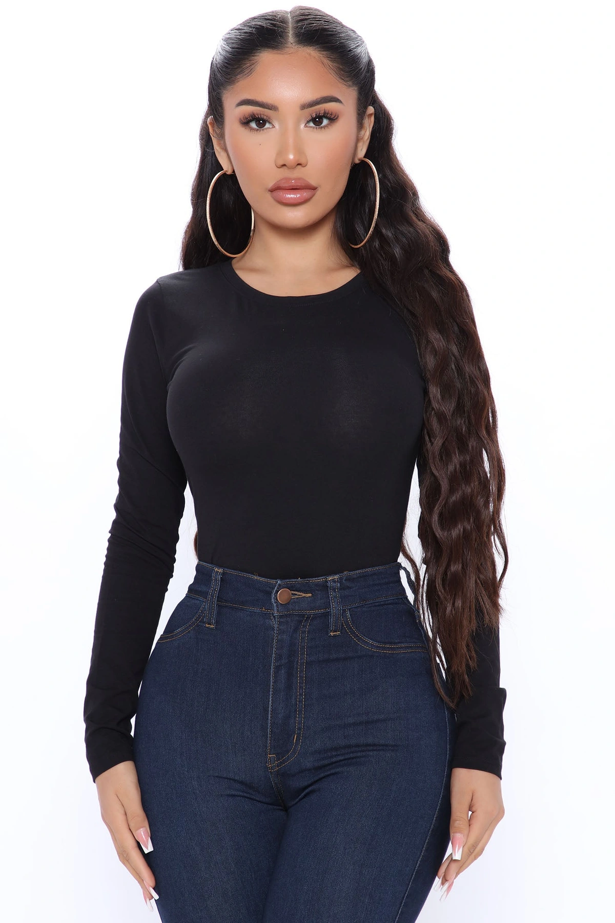 Lily Crew Neck Long Sleeve Top - Black — Preto