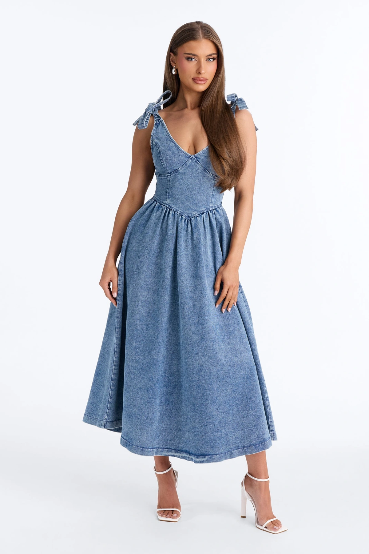 Candace Pleated Denim Midi Dress - Denim — Ganga