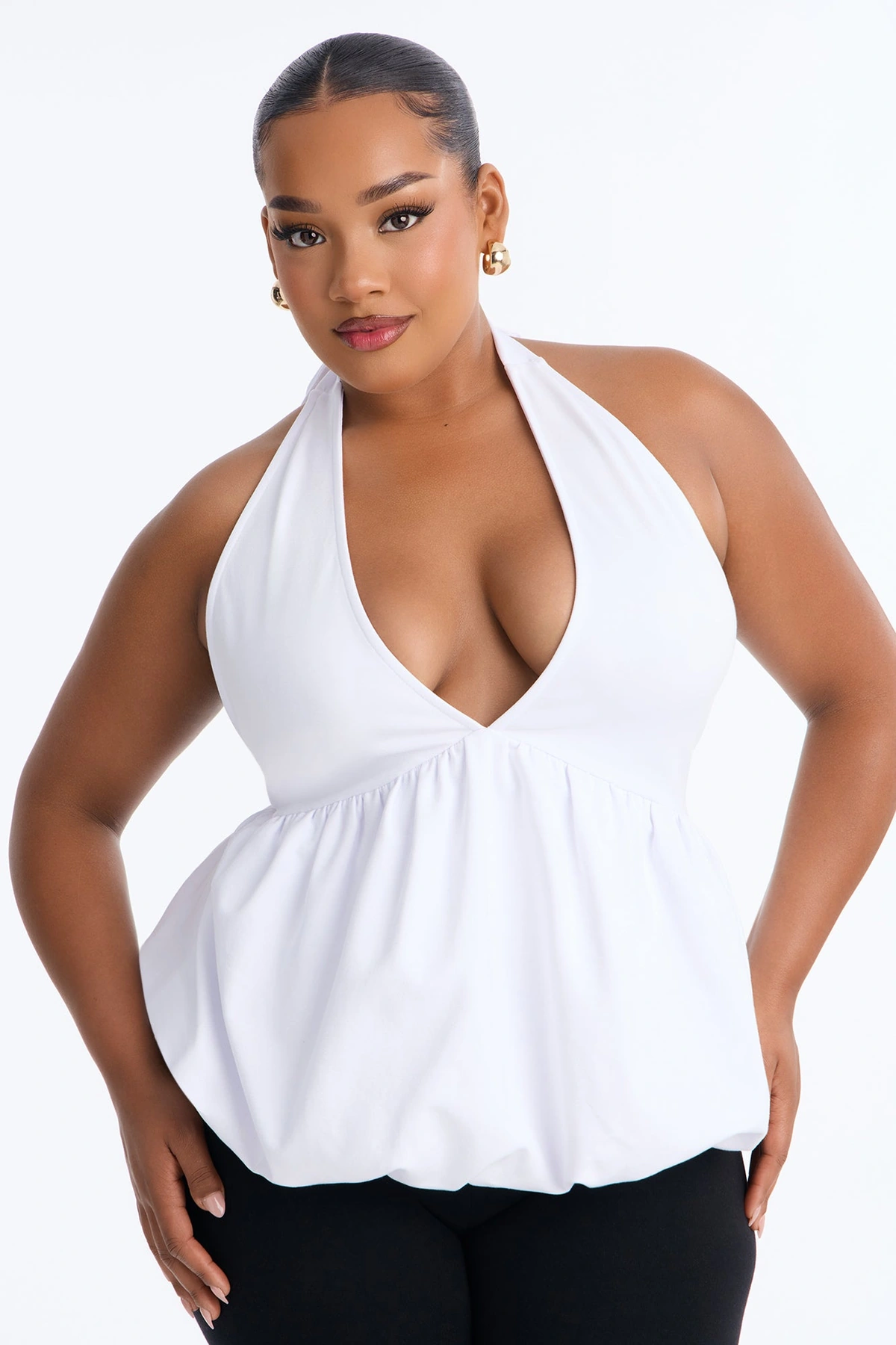 Girl Brunch Bubble Hem Halter Top - White — Branco