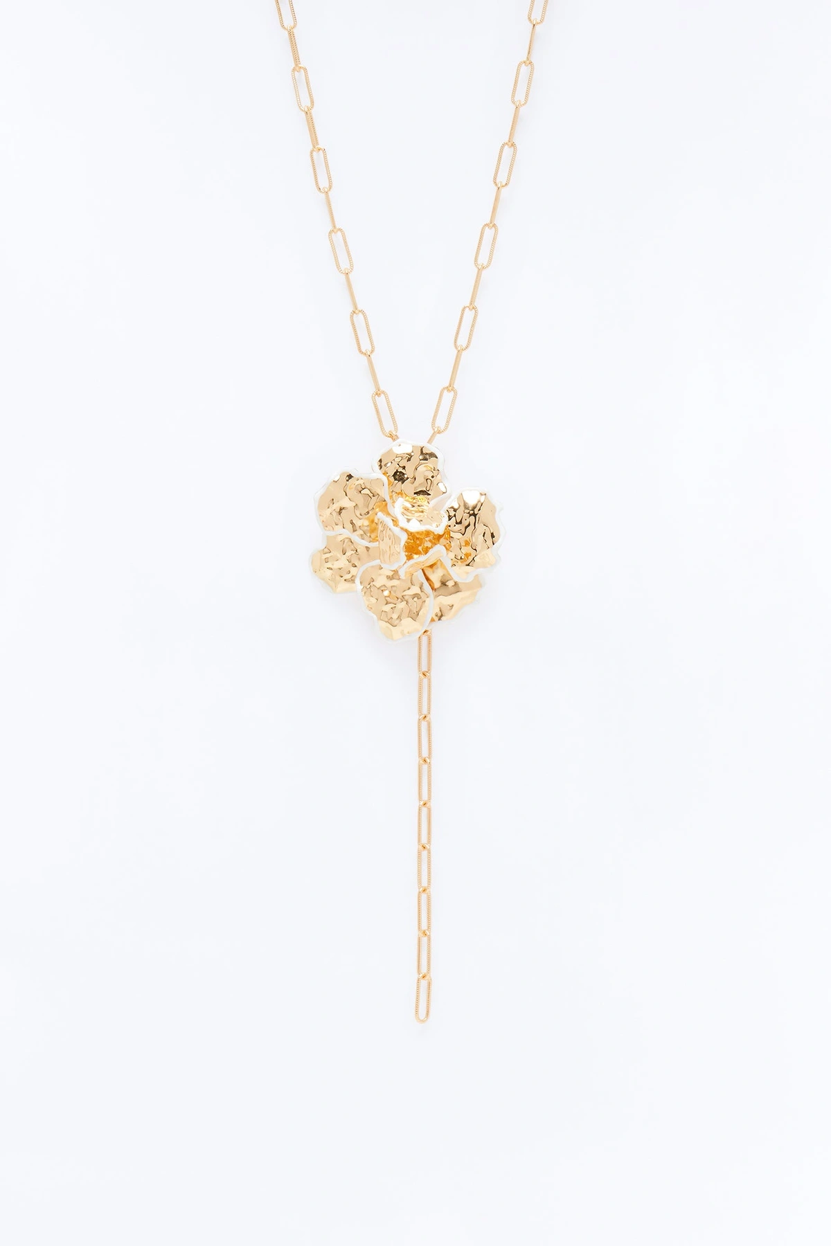 In My Element Floral Lariat Necklace - White/Gold — Branco/Dourado