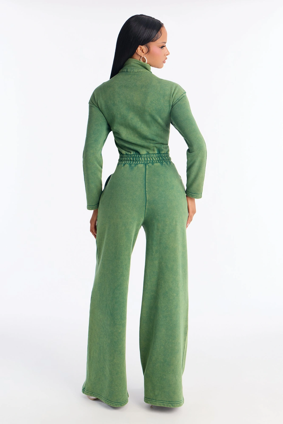 Busy Schedule Washed French Terry Jumpsuit - Hunter — Verde-escuro