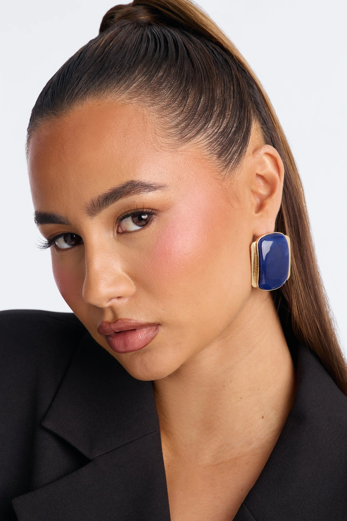 Island Chic Jeweled 3 Pair Multi Earring Set - Gold/Blue — Dourado/Azul