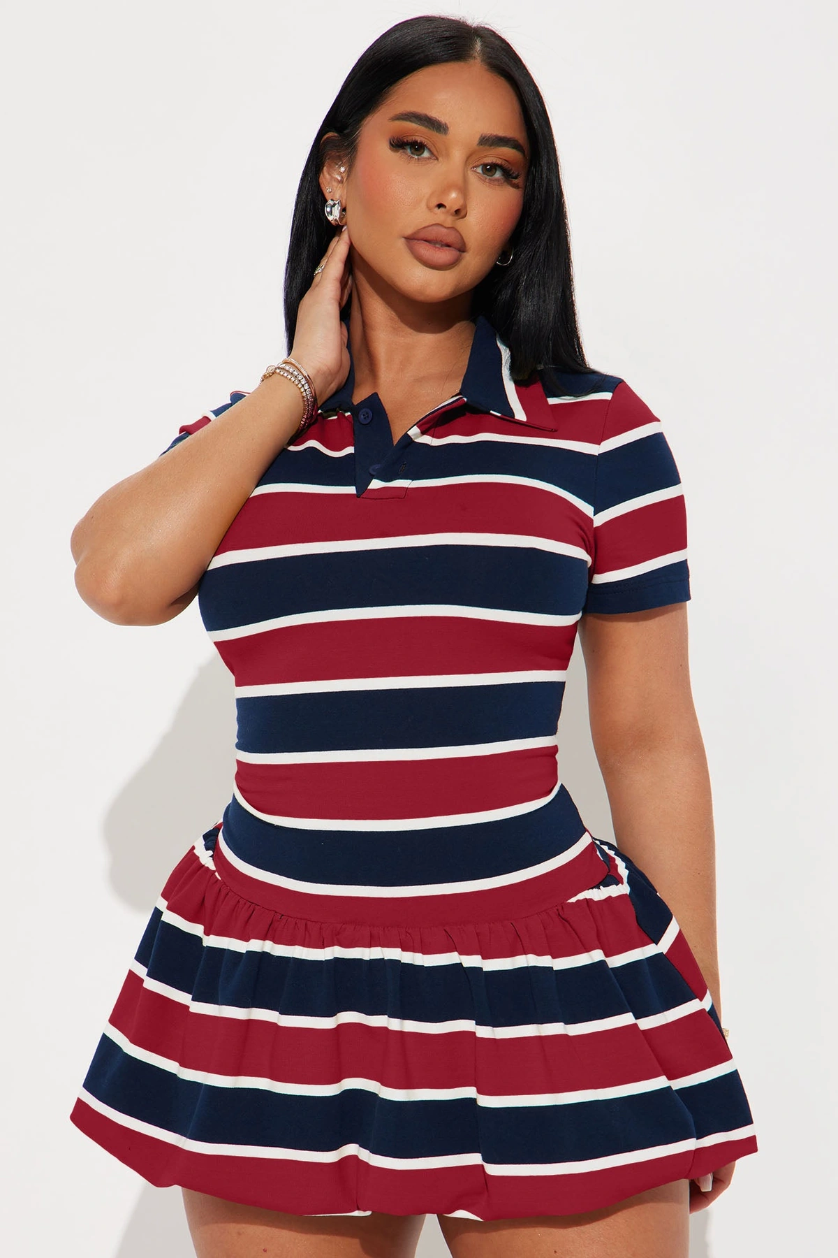 Hayes Striped Bubble Micro Mini Dress - Navy/Red — Azul-marinho/Vermelho