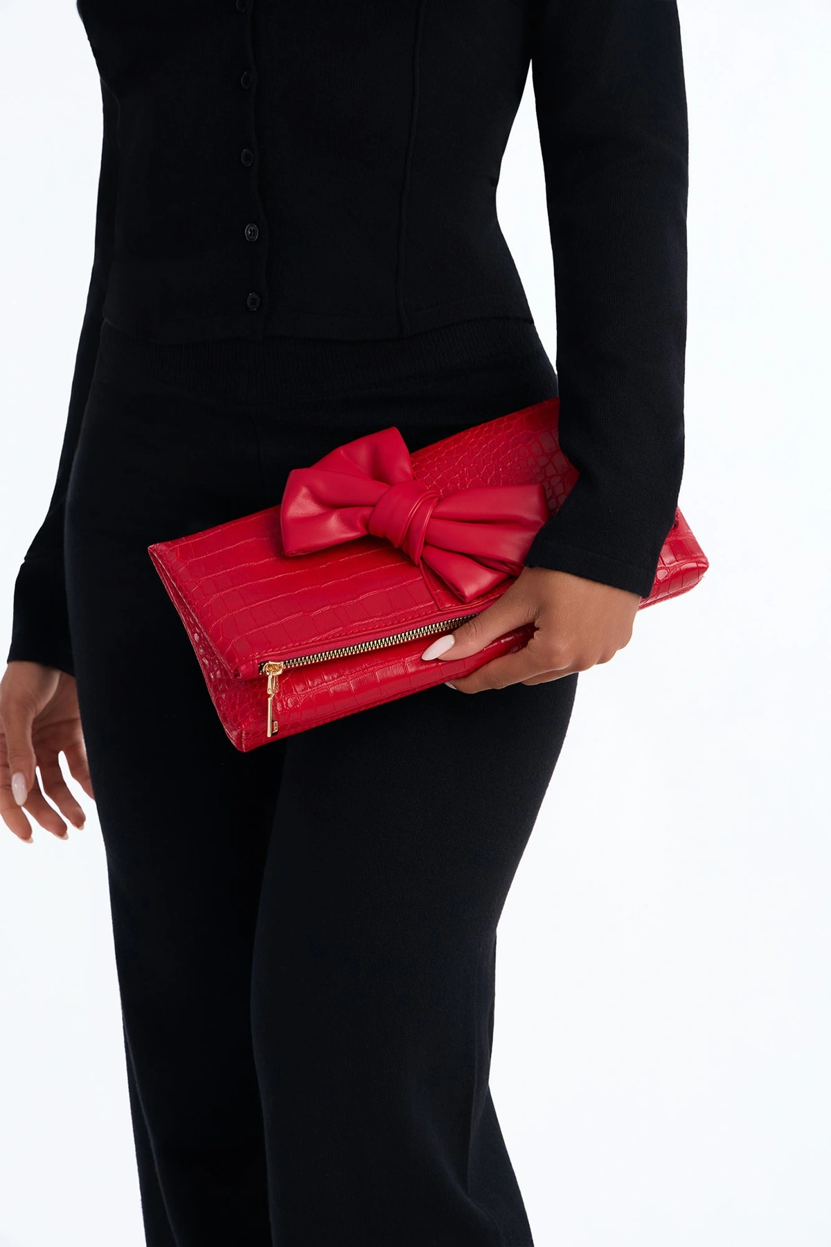 Soft Drama Faux Leather Clutch Handbag - Red — Vermelho