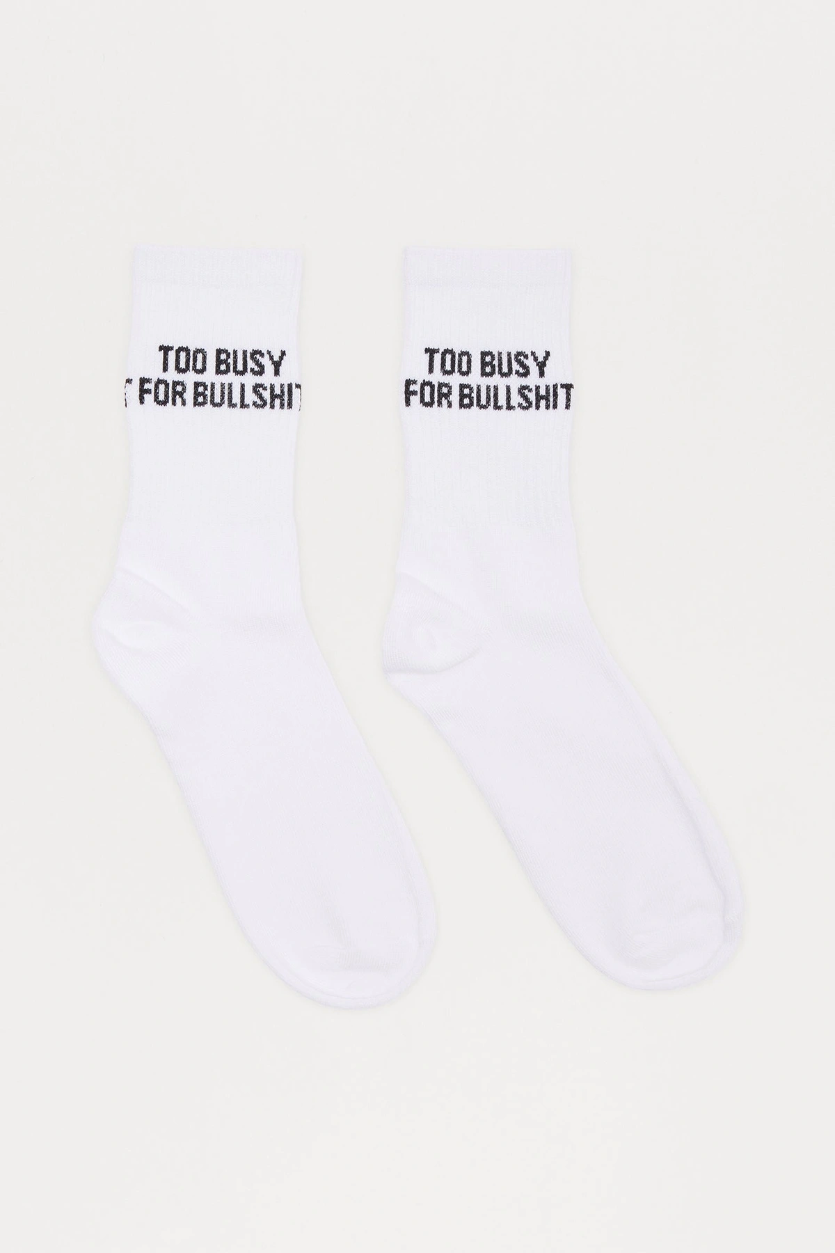 Too Busy For BS Socks - White/Black — Branco/Preto