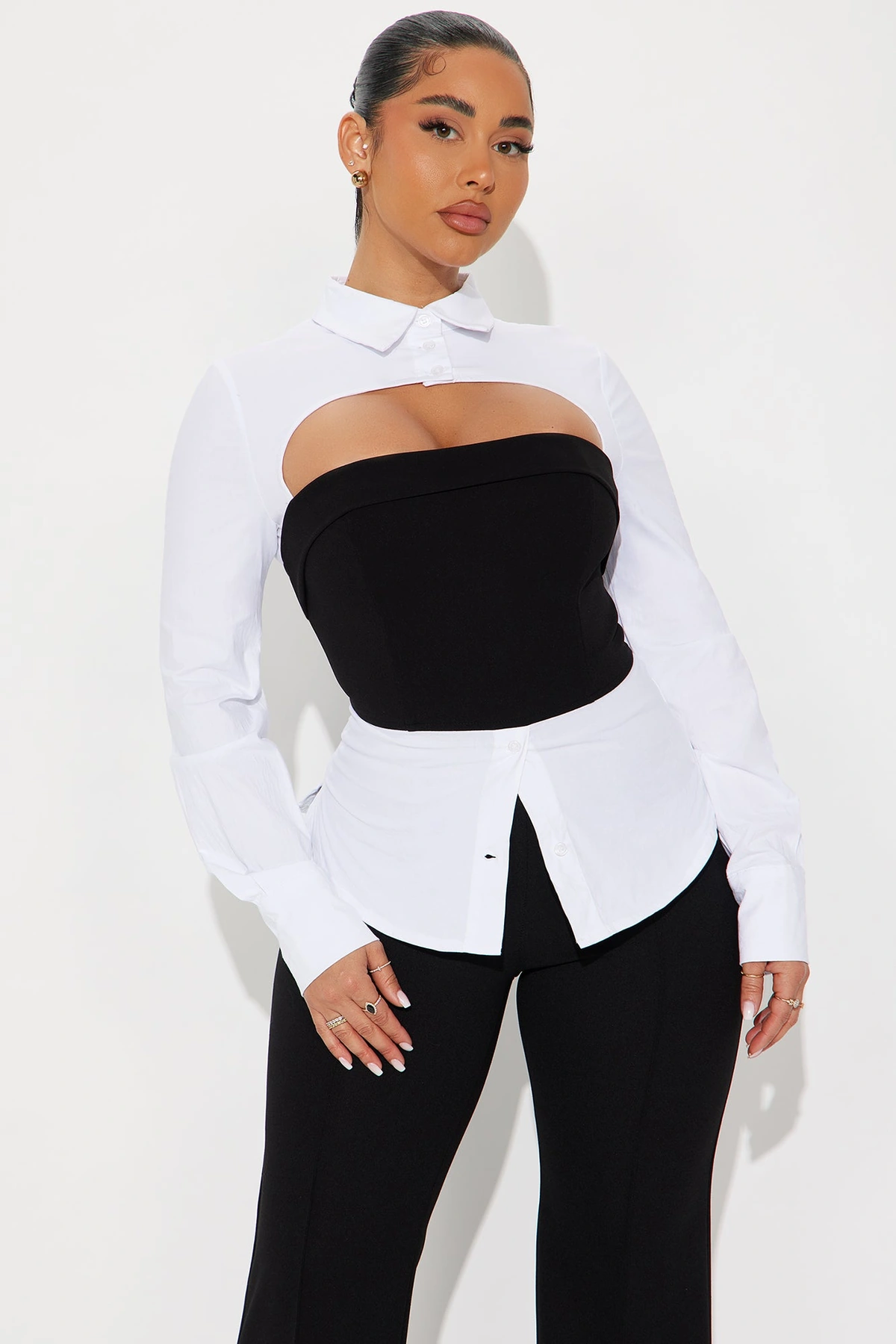 Vera Poplin Shirt - White/Black — Branco/Preto