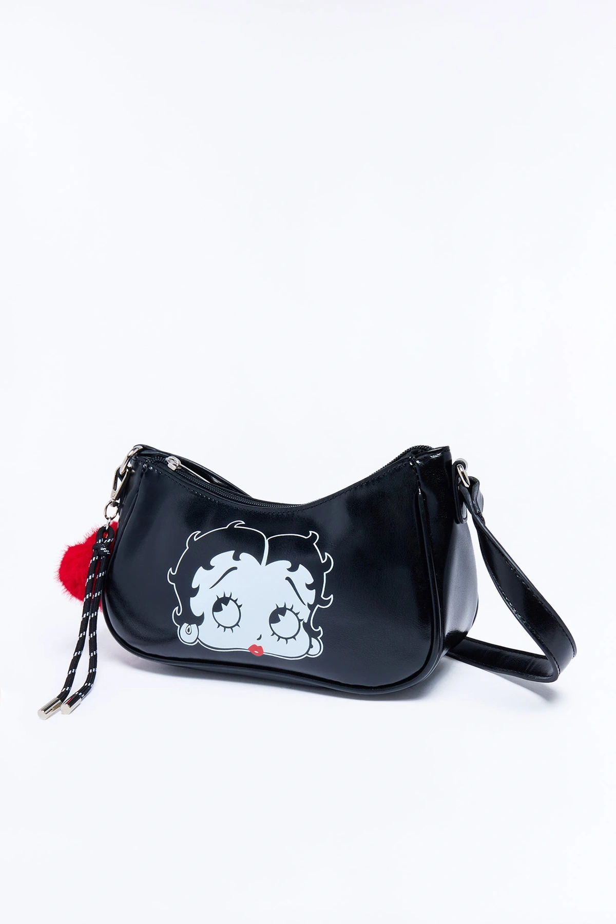Betty Boop Face Faux Leather Shoulder Handbag - Black — Preto