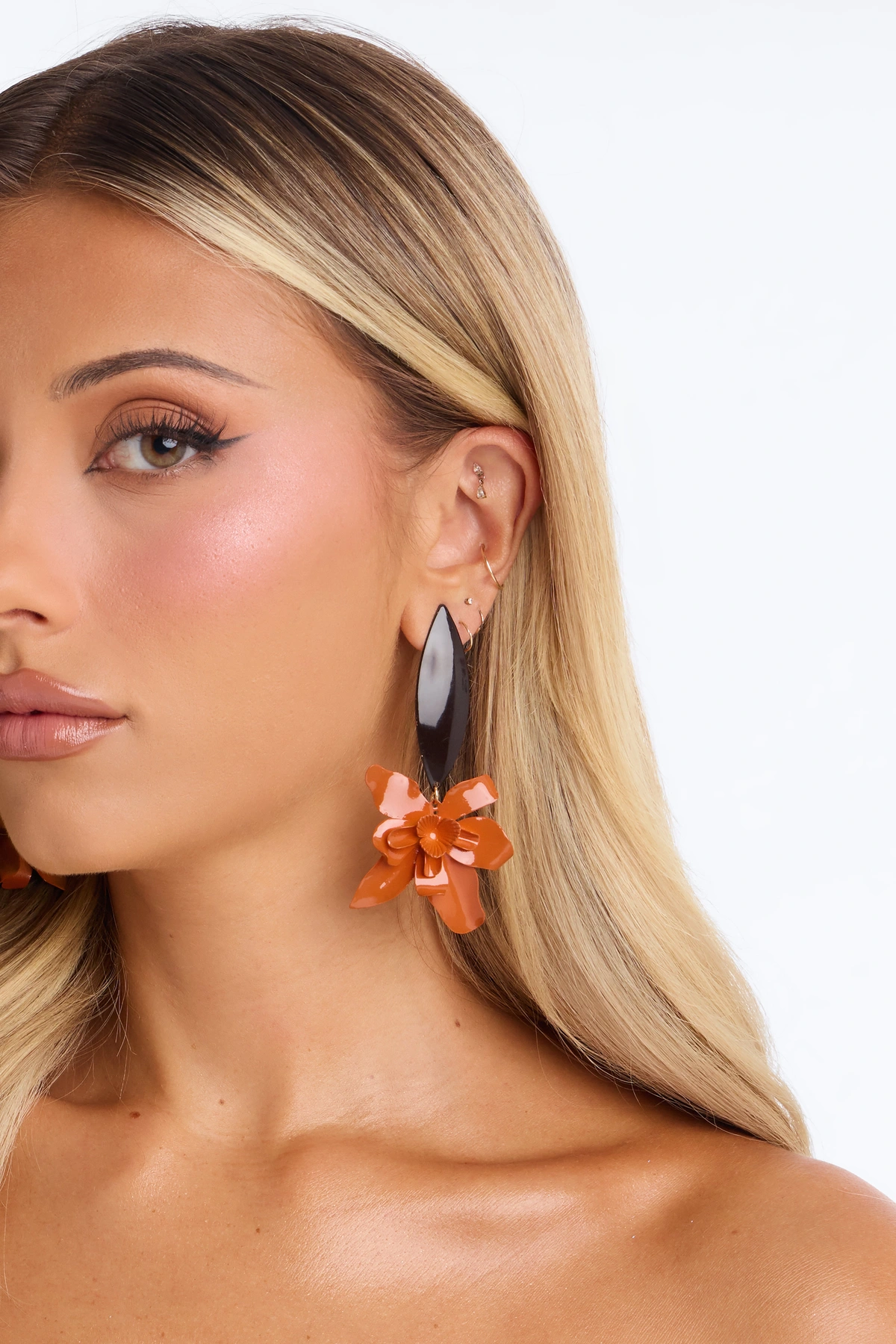 Seabrook Floral Earrings - Orange/combo — Laranja/combinação