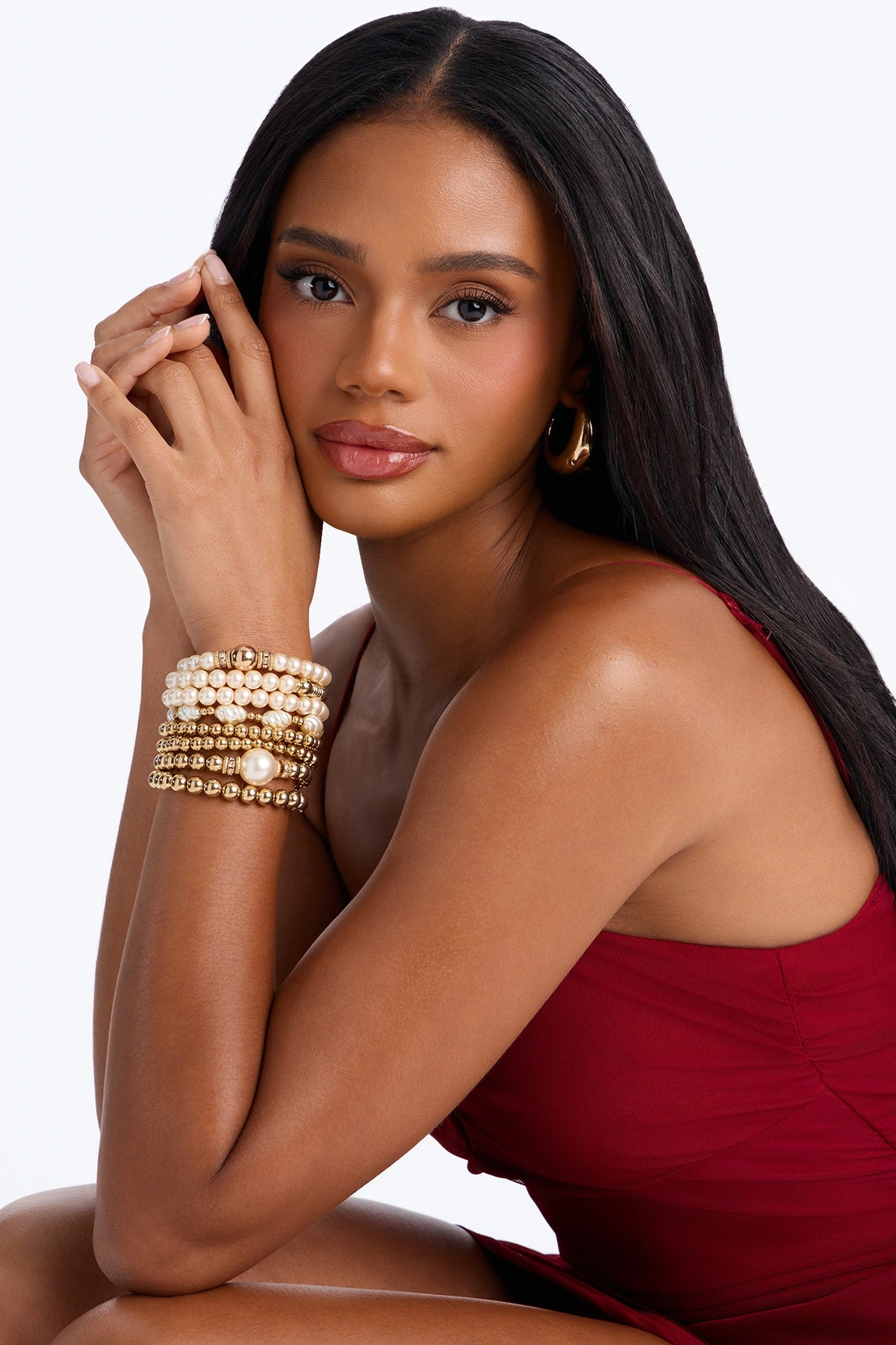 Perla Jazz Night 9 Piece Bracelet Set - White/Gold — Branco/Dourado
