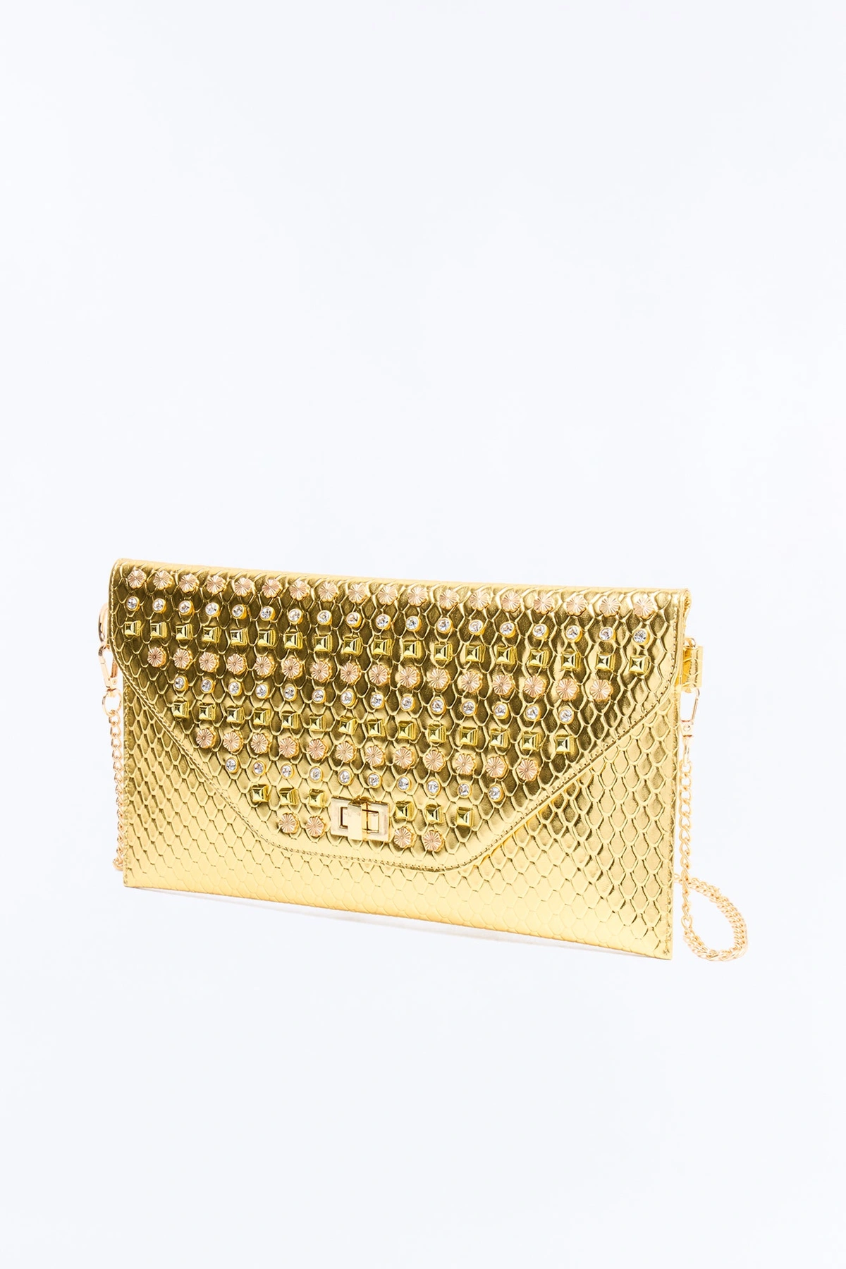 Crystal Reign Faux Leather Clutch - Gold — Dourado