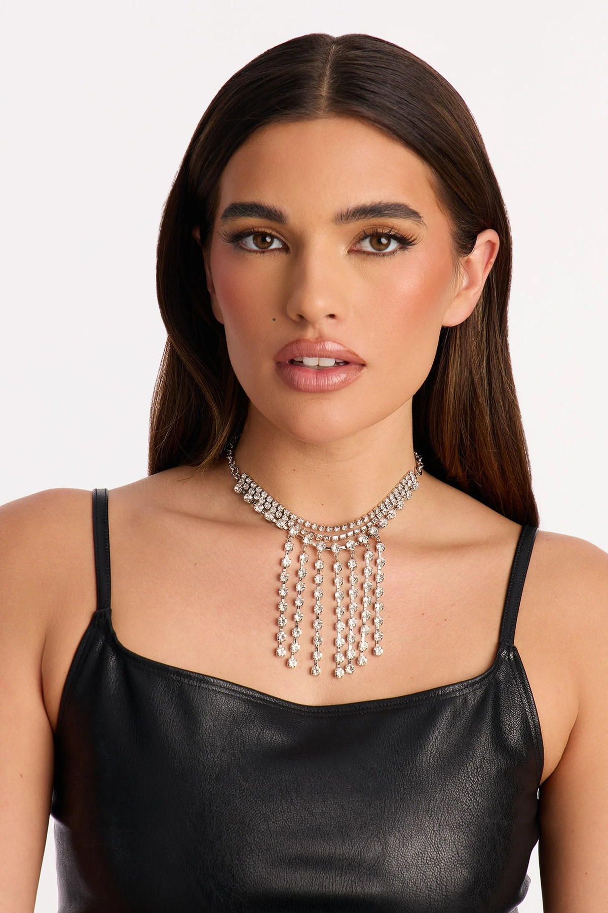 Lustre Line Rhinestone Choker Necklace - Silver — Prateado